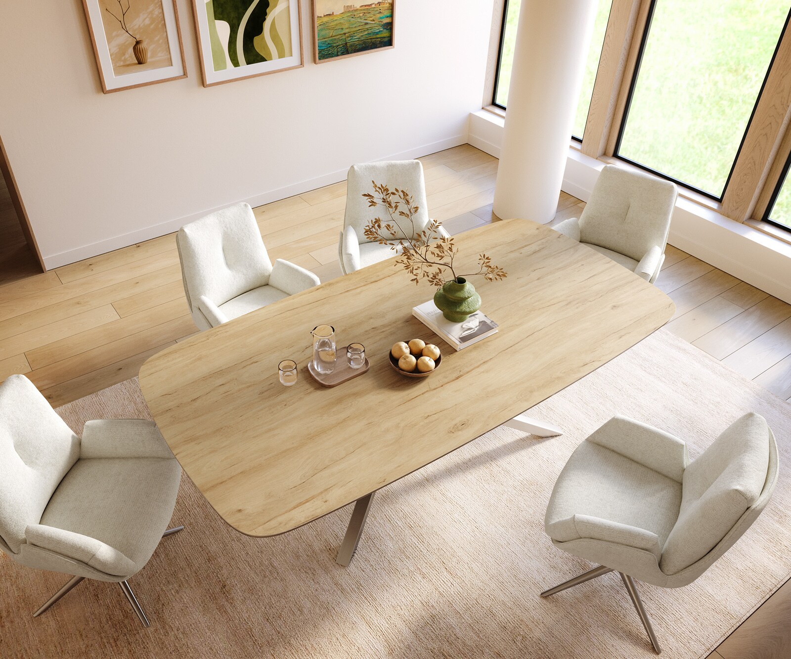 Esstisch Edge Boot 240x120 cm Keramik Laminam® Sabbia Eichefarbig Kreuzgestell Rechteck Edelstahl 3