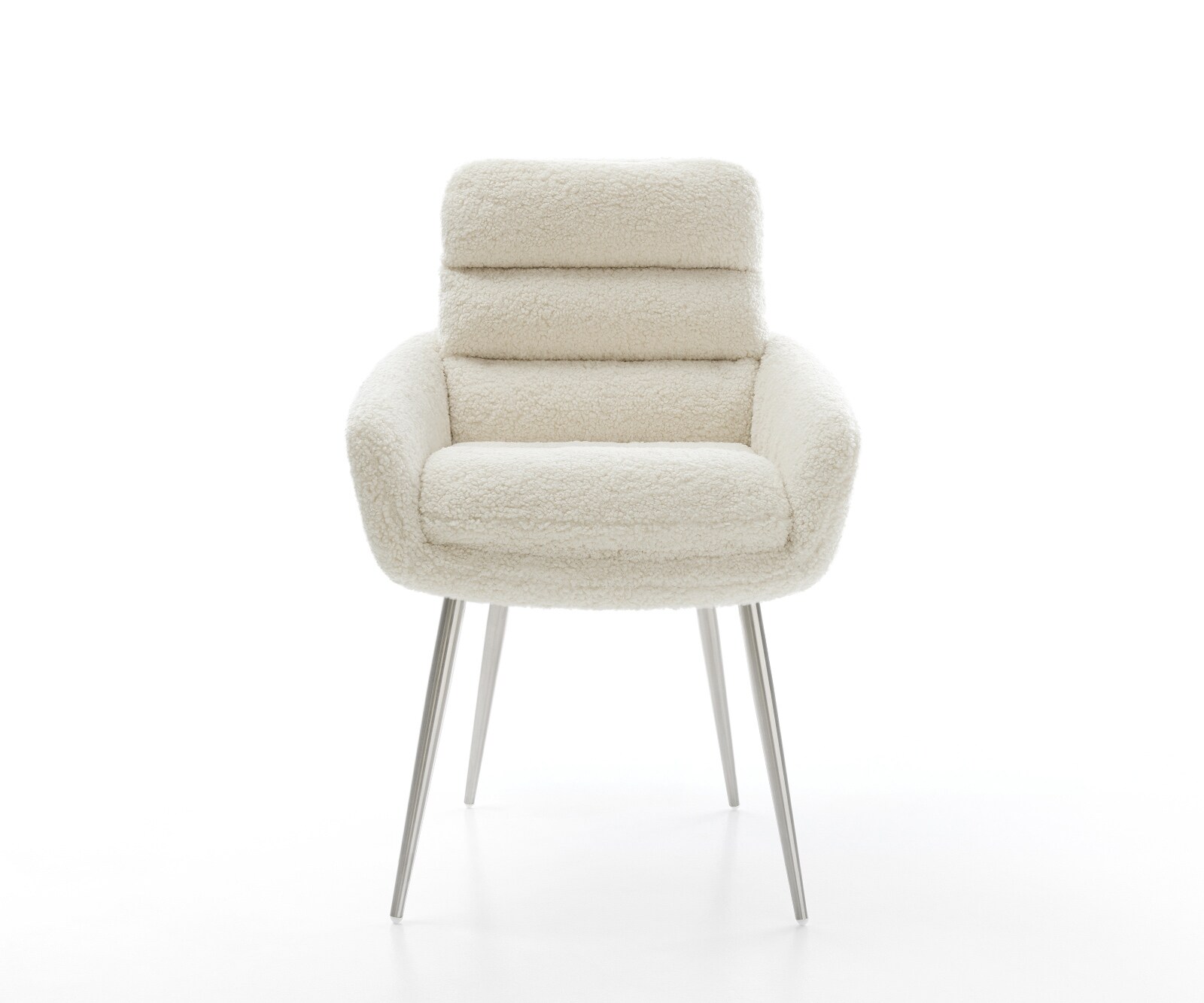 Chaise-de-salle-à-manger Abelia-Flex avec accoudoirs tissu teddy beige 4 pieds coniques acier inoxydable 1