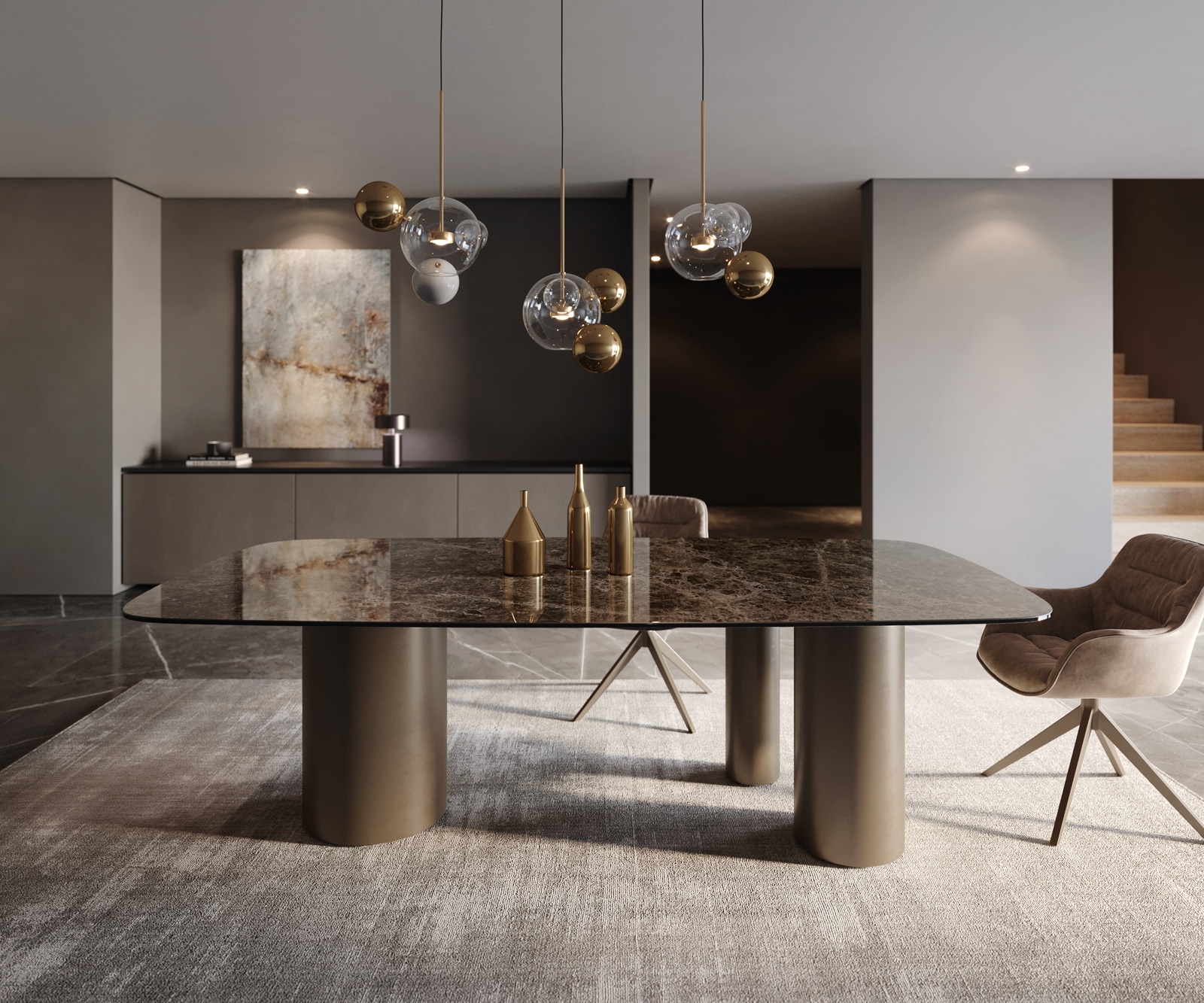 Esstisch Edge Boot 240x120 Keramik Laminam® Emperador Extra Lucidato Dunkelbraun Troa Metall Effektfinish Titan 2