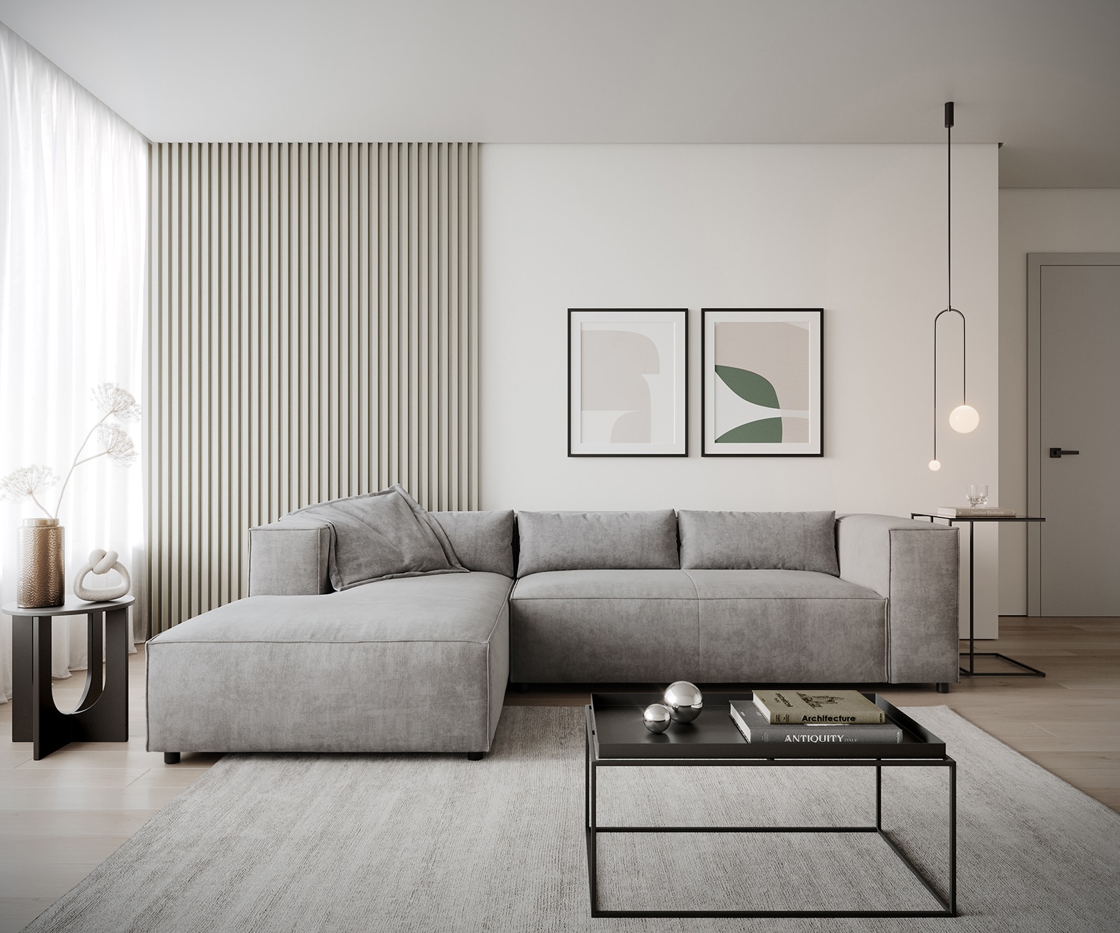 Eckcouch Brom 260x175 cm Mikrofaser Grau Recamiere links 2