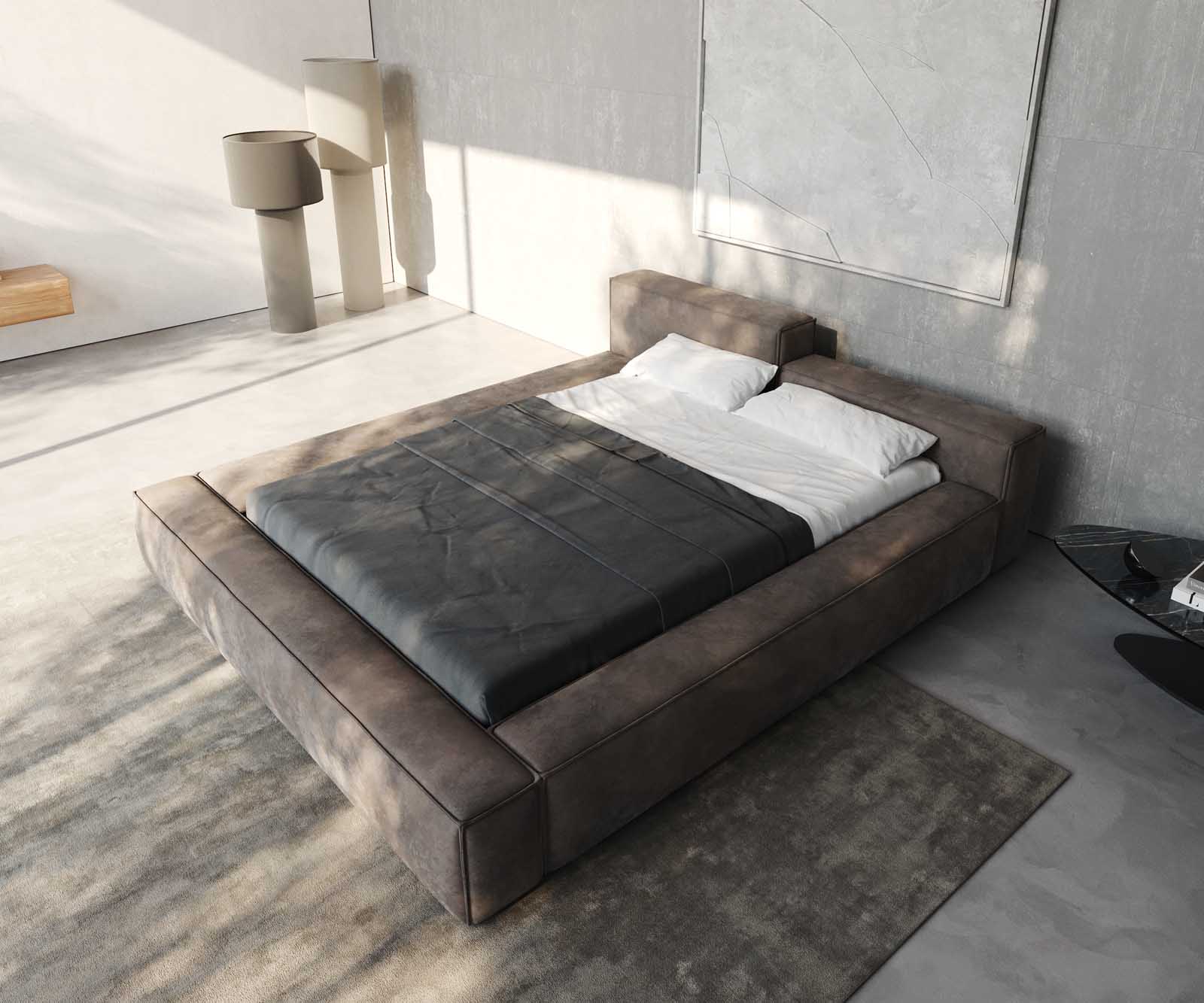 Polsterbettgestell Kalinea 140x200 cm Mikrofaser Taupe Vintage 4 Polsterbettgestell Kalinea 140x200 cm Mikrofaser Taupe Vintage 4