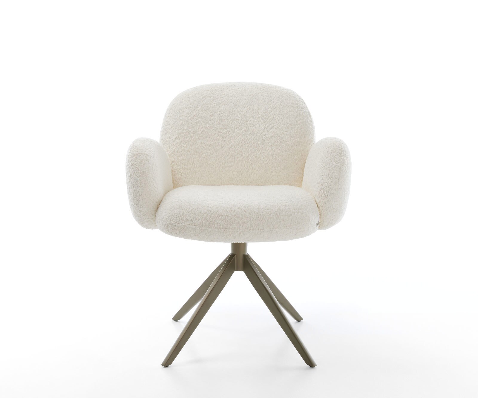 Chaise-pivotante Nube-Flex avec accoudoirs bouclé blanc pied croisé large aspect titane pivotement sur 360° ressorts ensachés 2