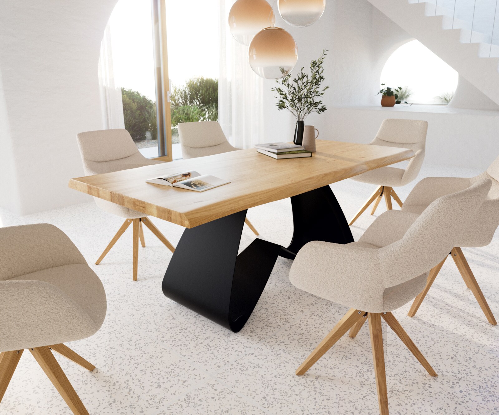 Table à manger Edge 200x100 Chêne Nature Cadre en W Métal Noir Live-Edge 3