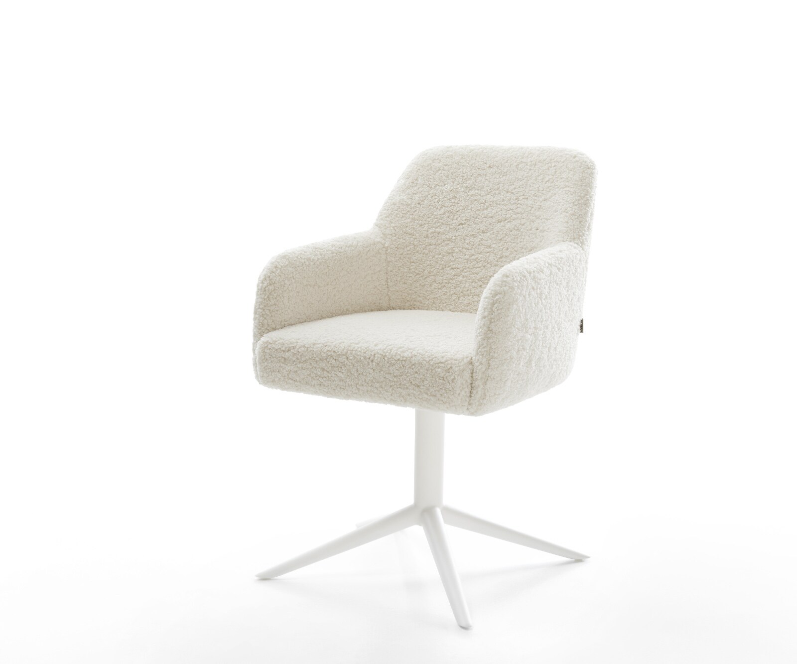 Drehstuhl Greg-Flex Teddystoff Beige Fußkreuz Weiß 360° drehbar Wippfunktion Taschenfederkern