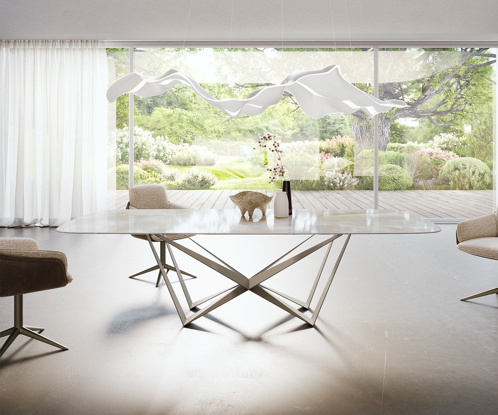 Esstisch Edge Boot 270x120 cm Keramik Iris FMG Onice Grigio Spider Metall Effektfinish Titan 1