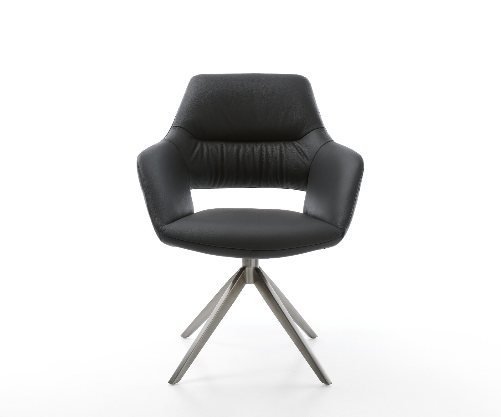 Chaise-pivotante Yago-Flex avec accoudoirs cuir de vache noir pied croisé large grafiete pivotement sur 360° fonction bascule ressorts ensachés 1