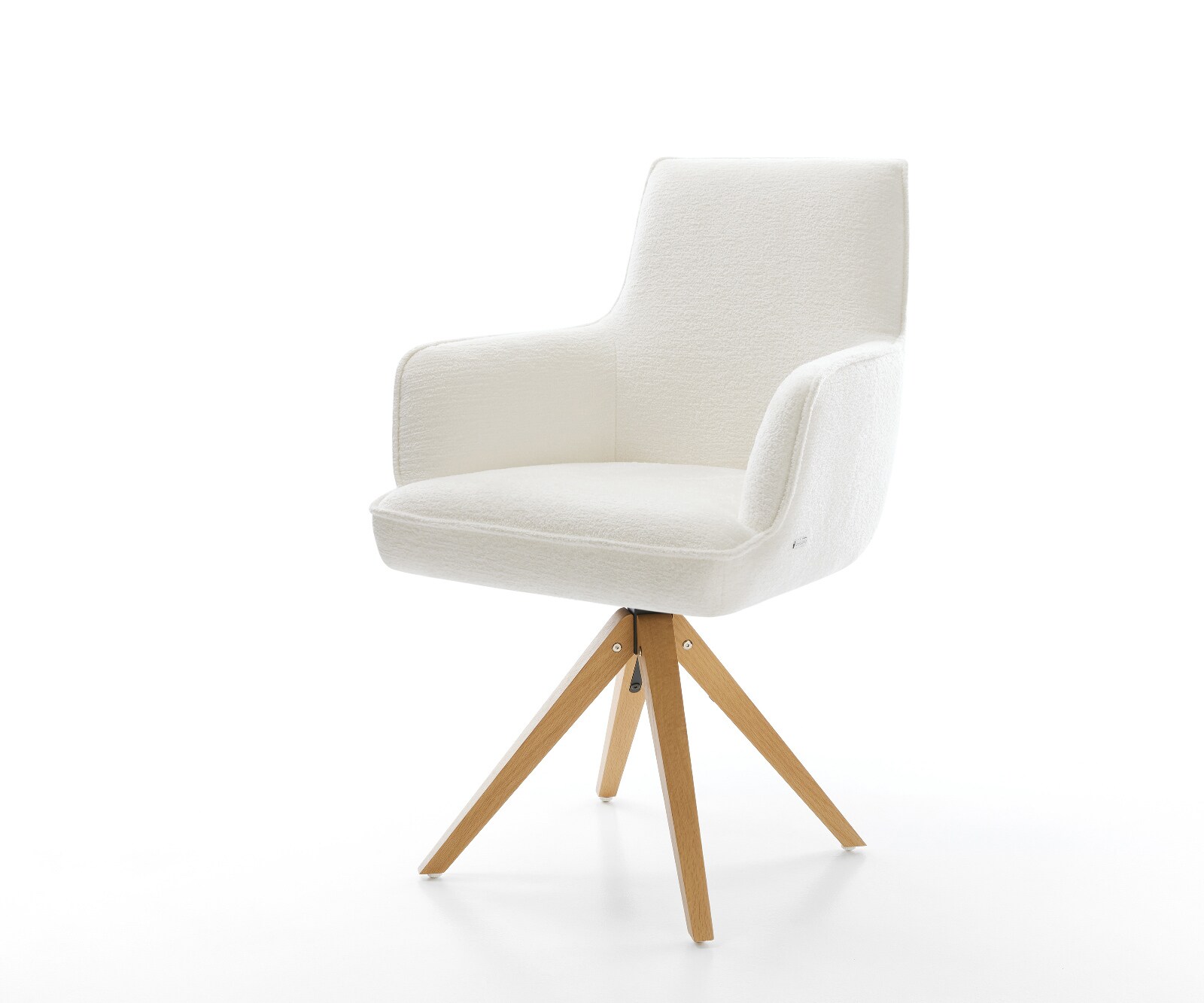 Drehstuhl Heira-Flex mit Armlehnen Bouclé Soft Beige Holzgestell kantig Natur 180° drehbar Taschenfederkern