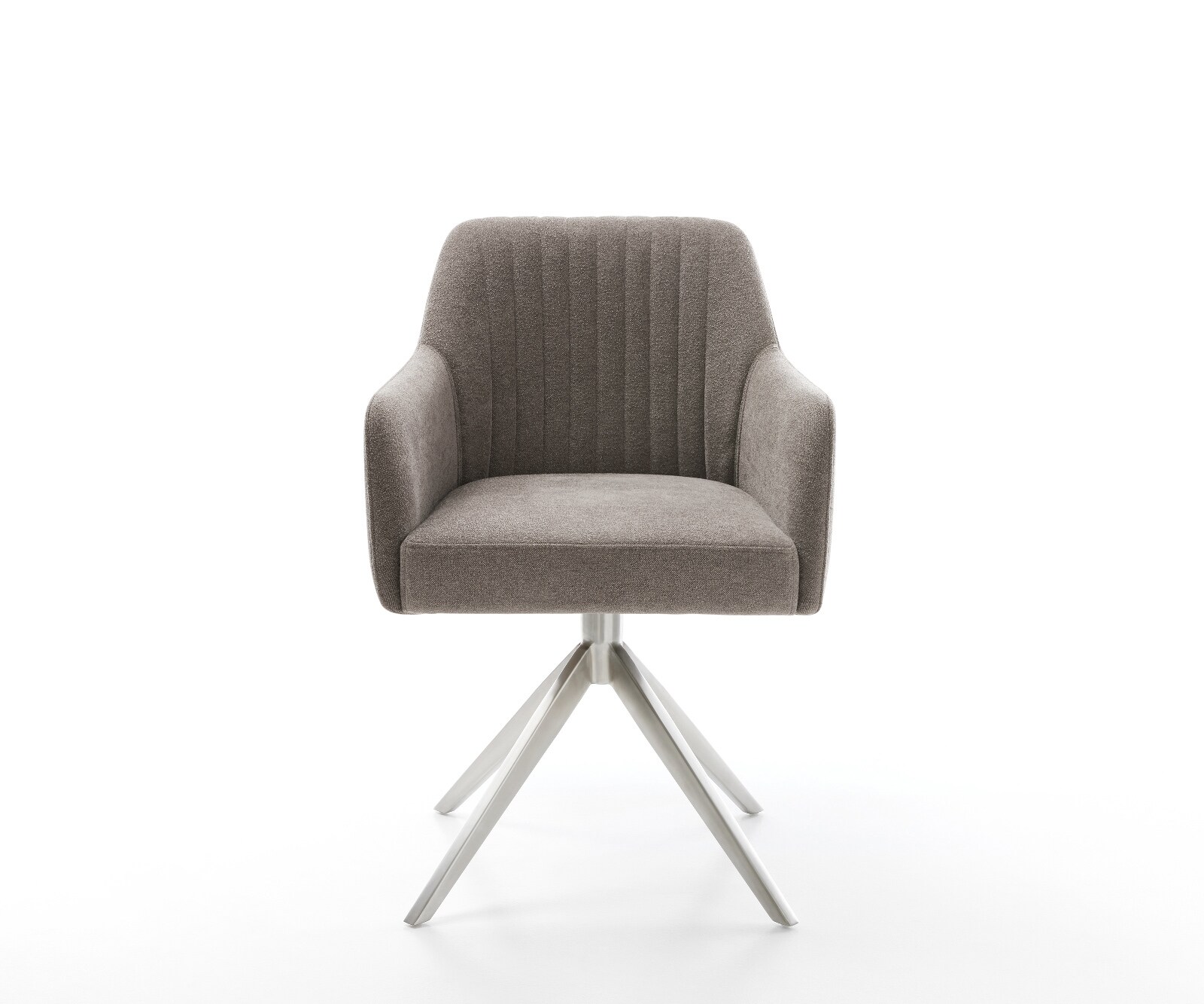 Chaise-pivotante Greg-Flex tissu structuré doux taupe pied croisé large acier inoxydable pivotement sur 360° fonction bascule ressorts ensachés 1
