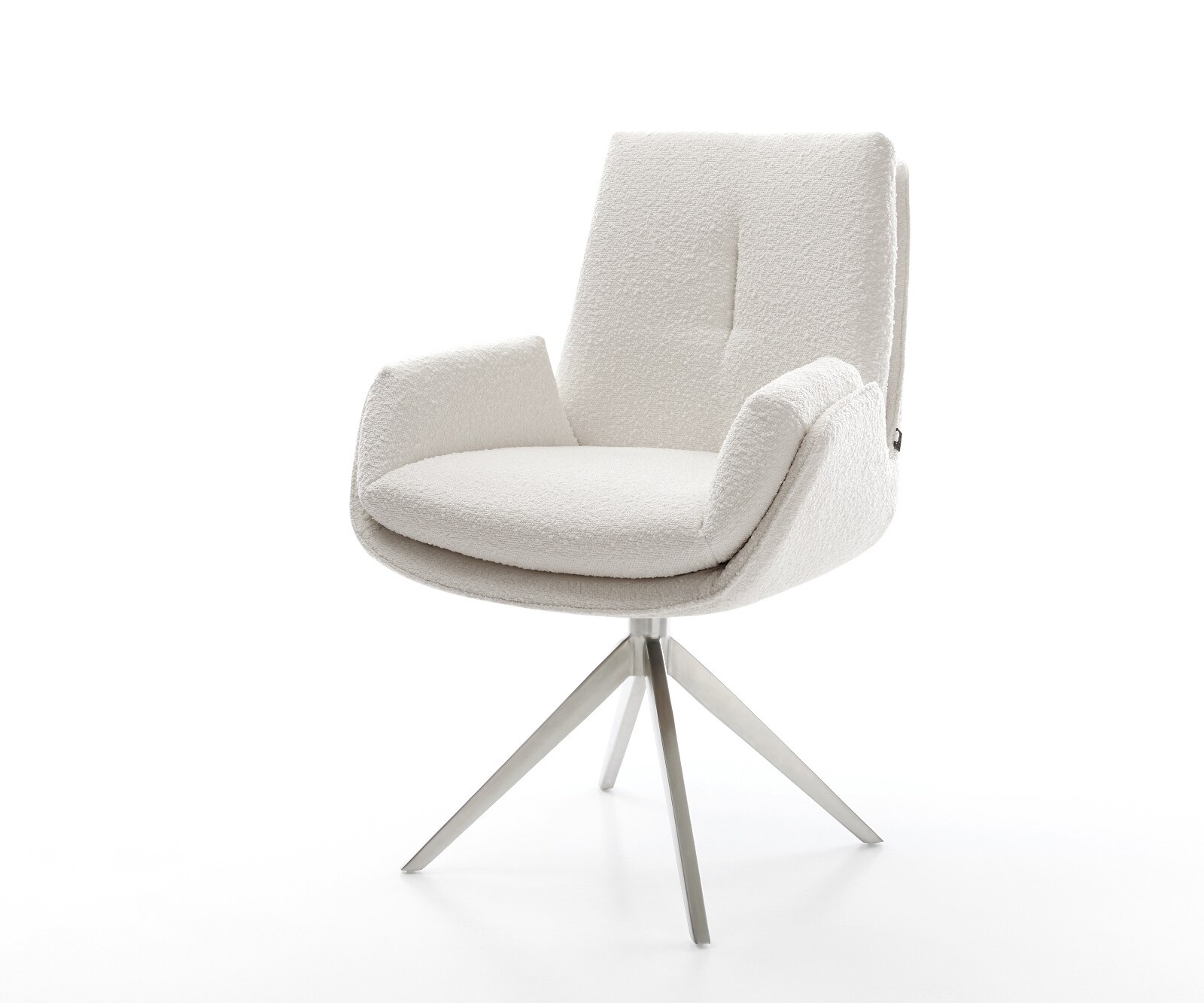 Chaise-pivotante Clea-Flex bouclé crème-blanc pied croisé large acier inoxydable pivotement sur 360° fonction bascule