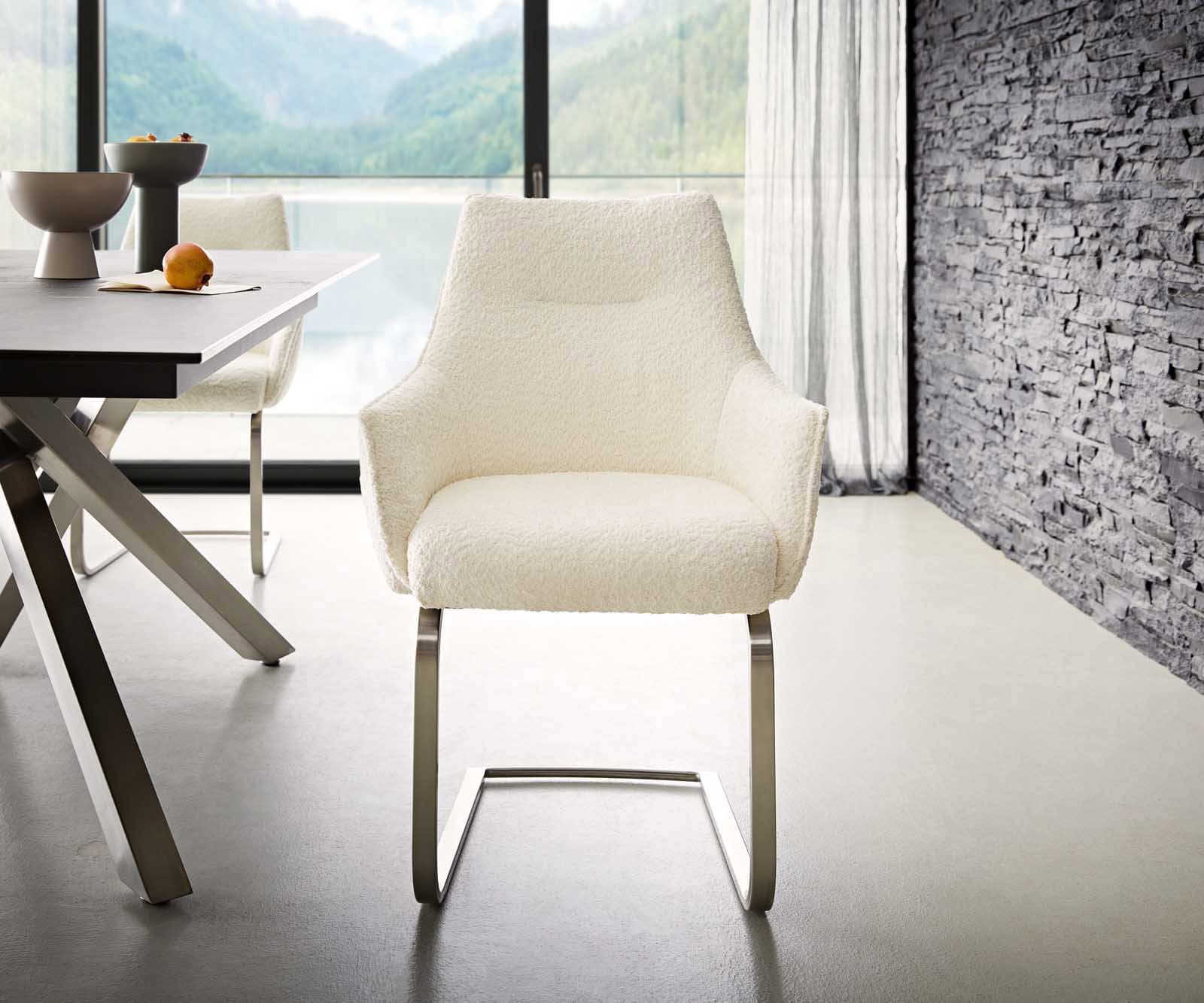 Freischwinger Alja-Flex mit Armlehnen Bouclé Weiß Freischwinger flach Edelstahl Taschenfederkern 1 Freischwinger Alja-Flex mit Armlehnen Bouclé Weiß Freischwinger flach Edelstahl Taschenfederkern 1