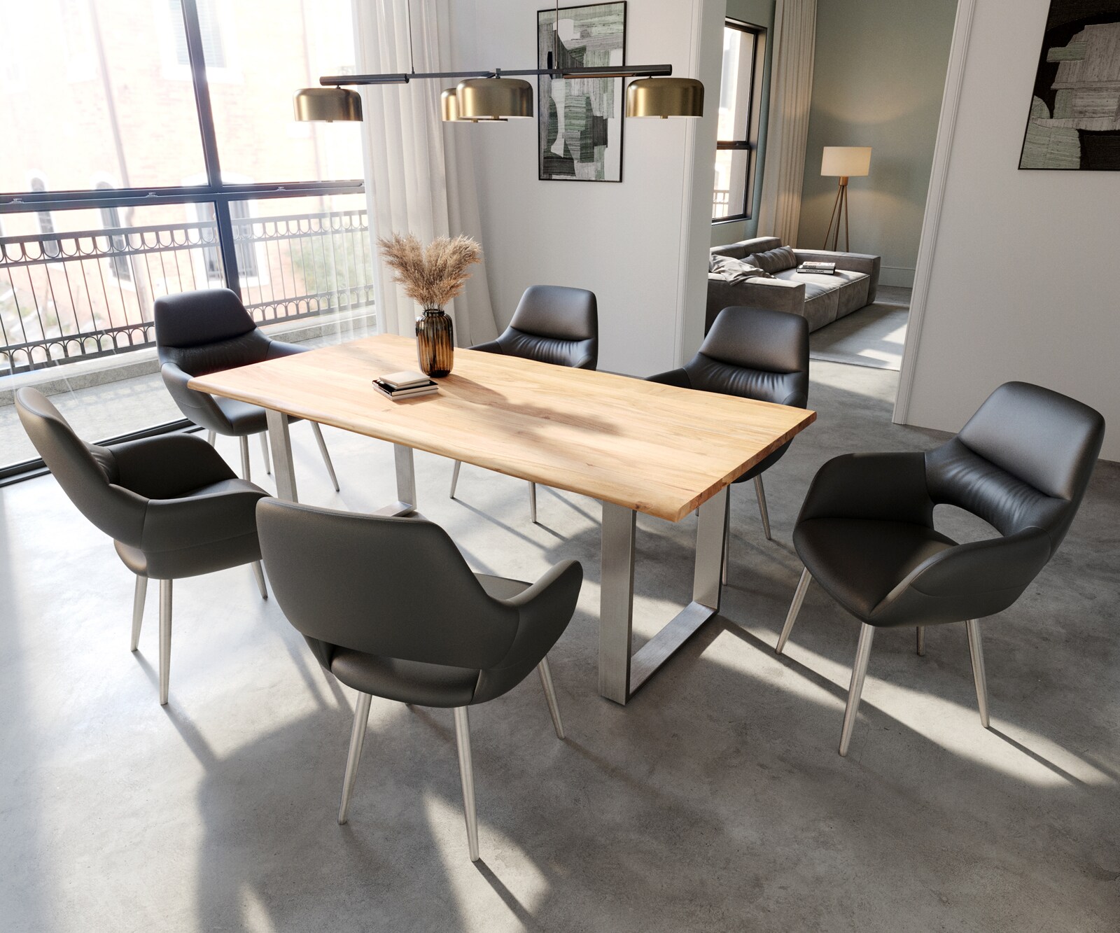 Esszimmerstuhl Yago-Flex mit Armlehnen Echt-Leder Schwarz 4-Fuß konisch Edelstahl Taschenfederkern 3 Esszimmerstuhl Yago-Flex mit Armlehnen Echt-Leder Schwarz 4-Fuß konisch Edelstahl Taschenfederkern 3