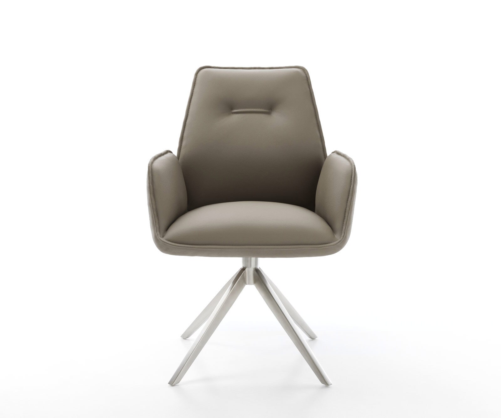 Chaise-de-salle-à-manger Zoa-Flex cuir de vache couleur boue pied croisé large acier inoxydable brossé ressorts ensachés 1