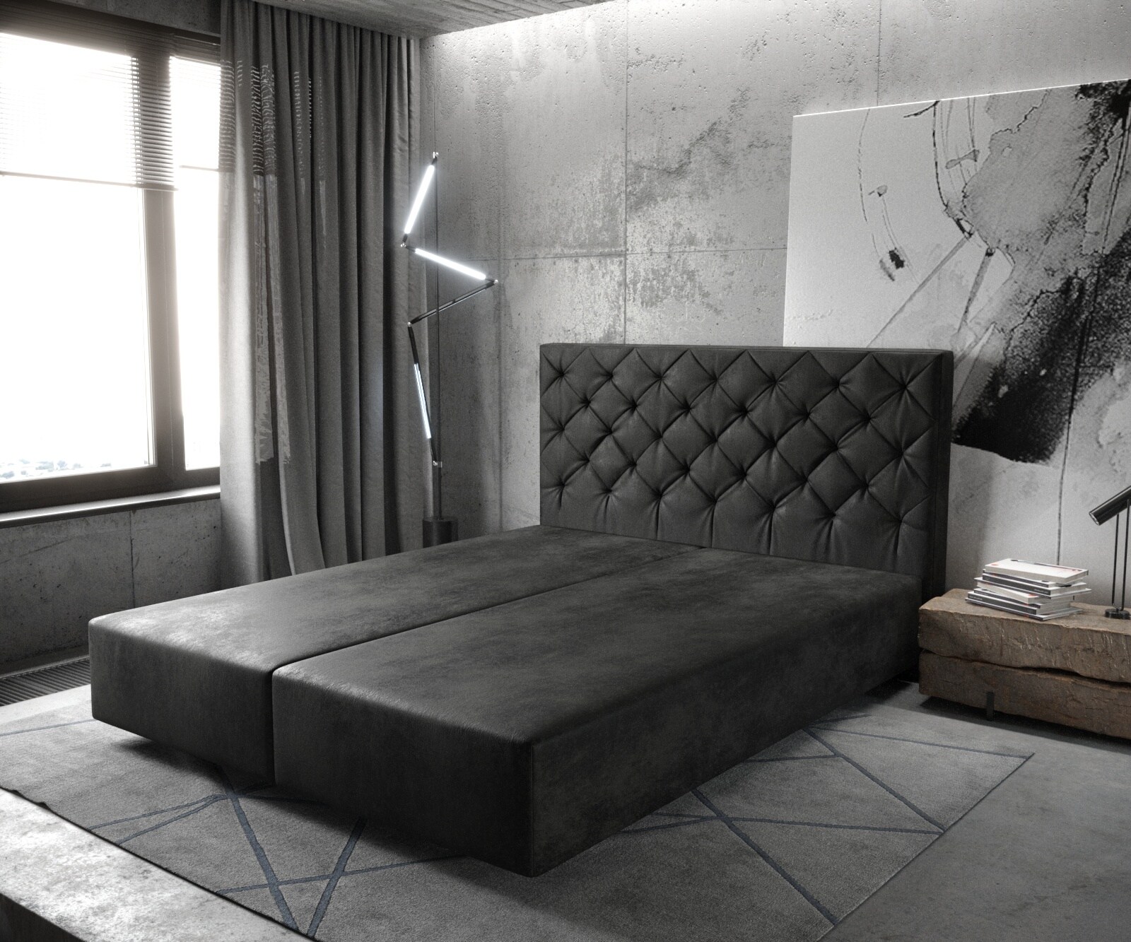 Boxspringgestell Dream-Great 160x200 cm Mikrofaser Anthrazit Vintage 1