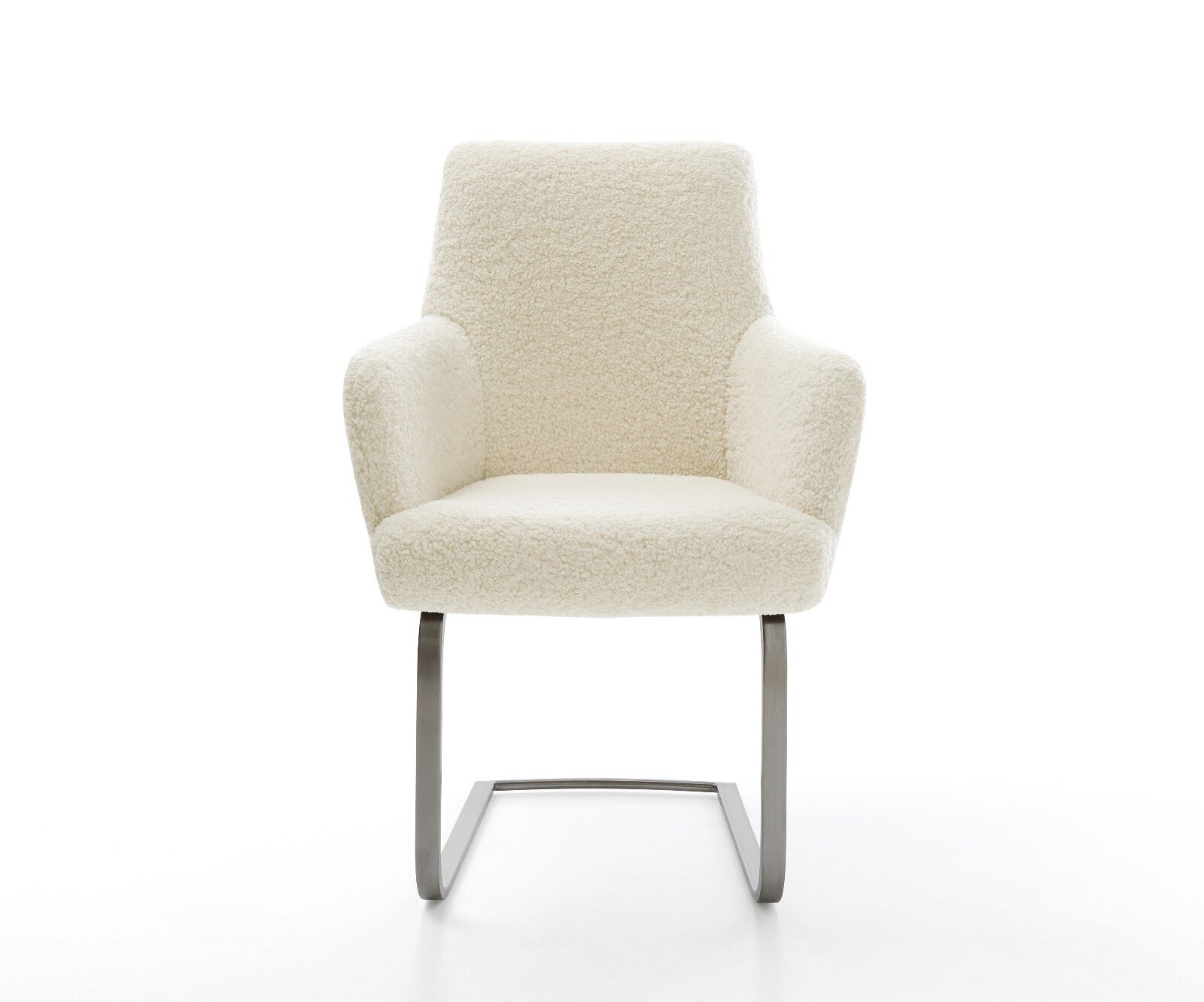 Freischwinger Heira-Flex mit Armlehnen Teddystoff Beige Freischwinger flach Graphit Taschenfederkern 1