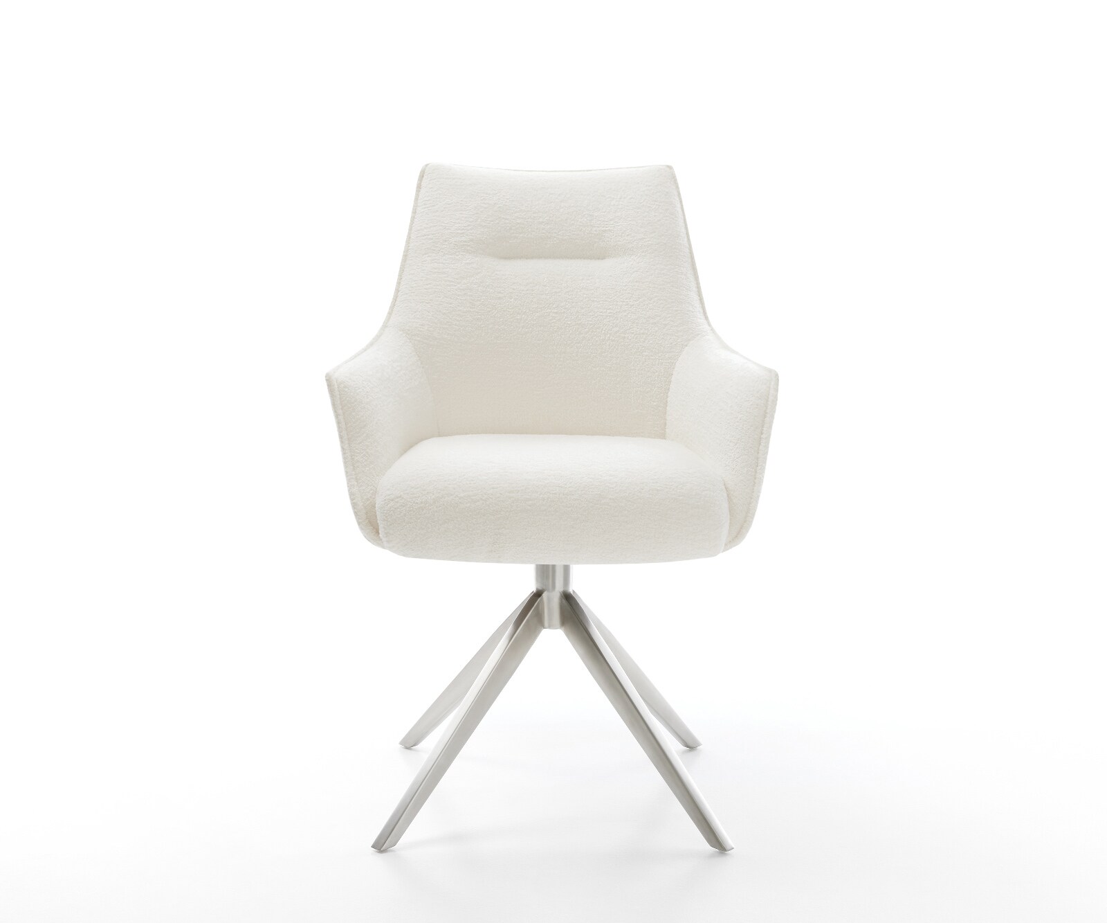 Drehstuhl Alja-Flex mit Armlehnen Bouclé Soft Beige Kreuzgestell breit Edelstahl 360° drehbar Wippfunktion Taschenfederkern 1