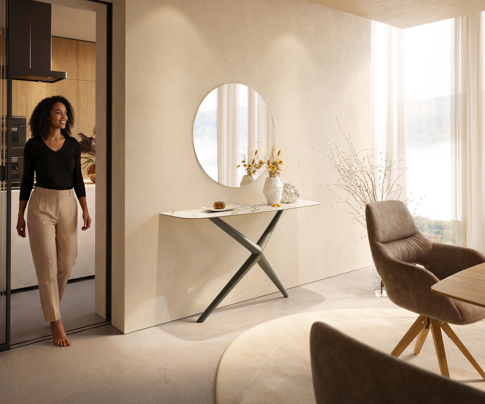 Console Edge forme bateau 140x40 cm Céramique Calacatta Luxe Weiß-Gold-Gris Estelo Métal Effektfinish Titan 6