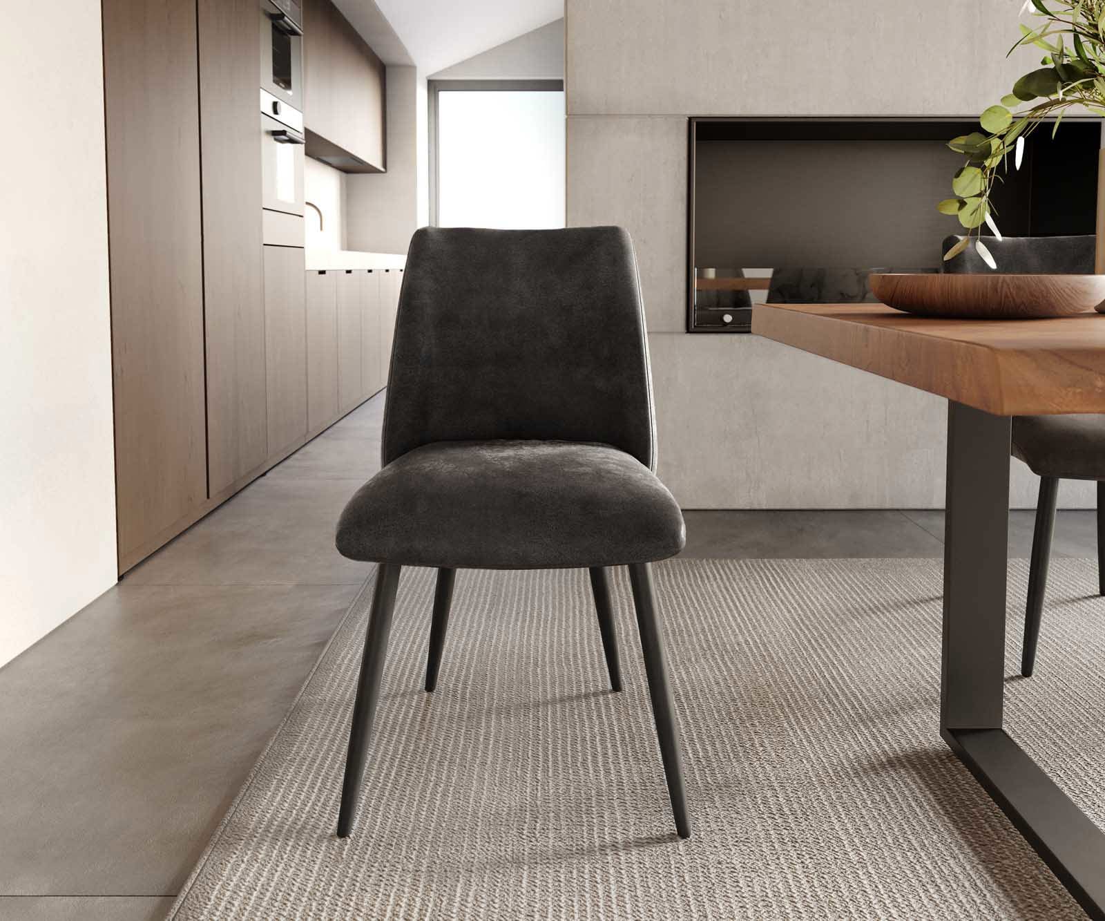 Esszimmerstuhl Elso-Flex Mikrofaser Anthrazit Vintage 4-Fuß konisch Schwarz Taschenfederkern 1 Esszimmerstuhl Elso-Flex Mikrofaser Anthrazit Vintage 4-Fuß konisch Schwarz Taschenfederkern 1