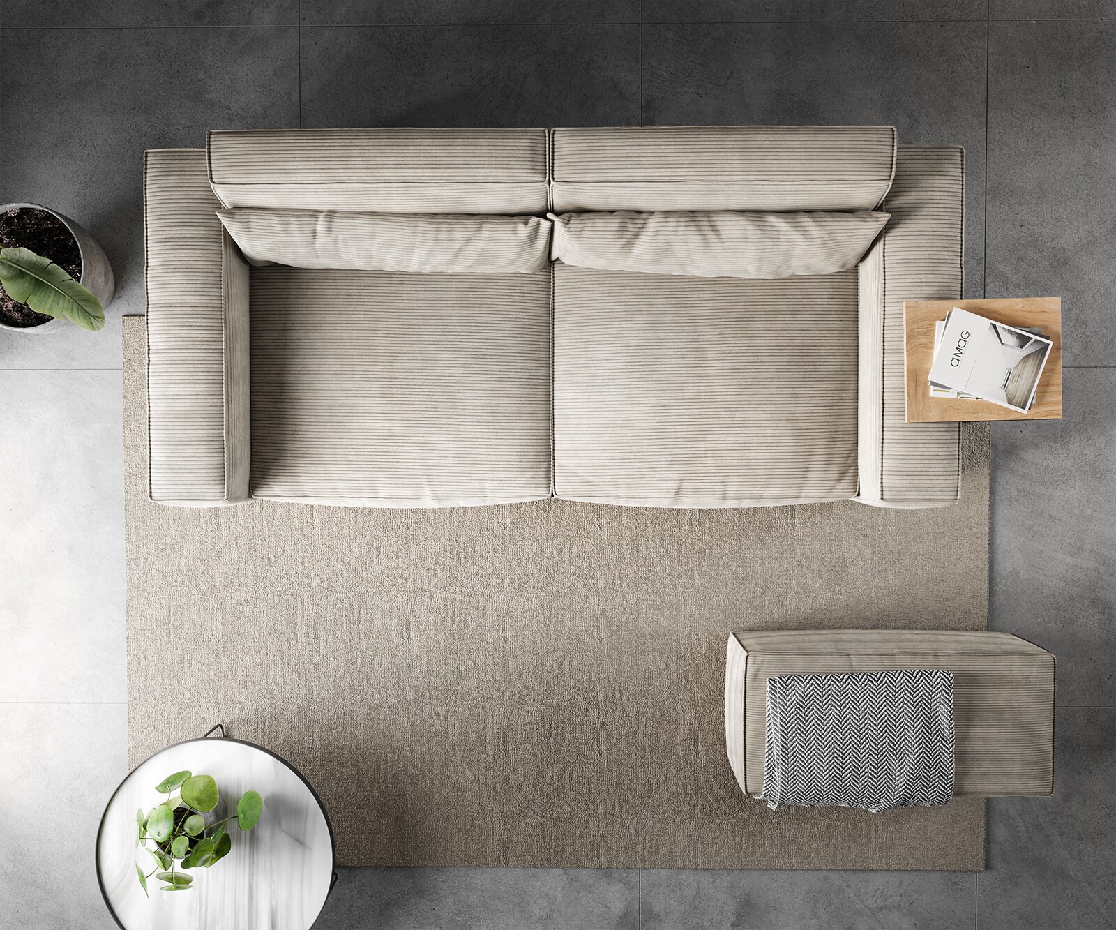 Big-Sofa Sirpio 230x90 cm Cord Beige mit Hocker 5