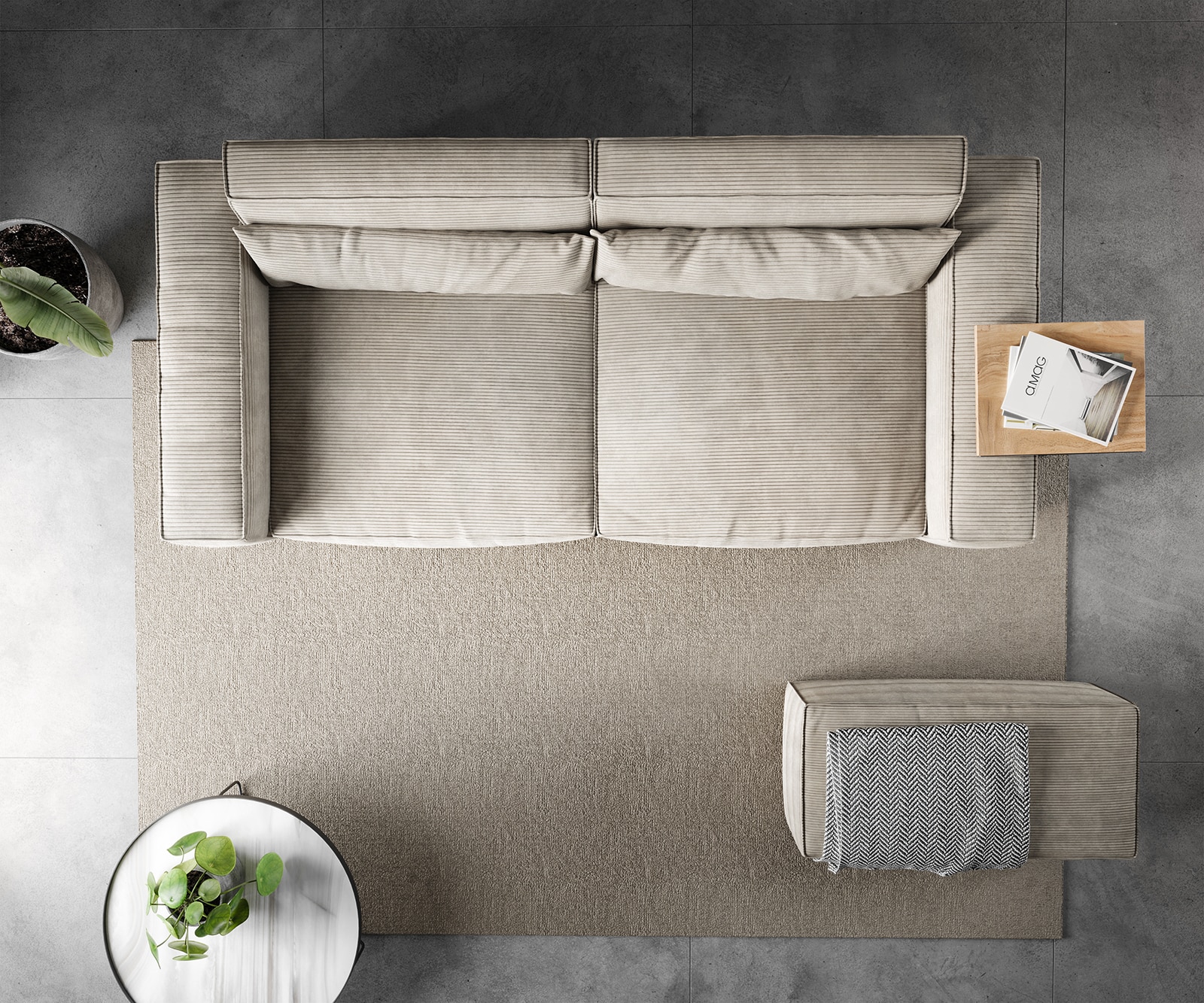 Big-Sofa Sirpio 230x90 cm Cord Beige mit Hocker 5 Big-Sofa Sirpio 230x90 cm Cord Beige mit Hocker 5