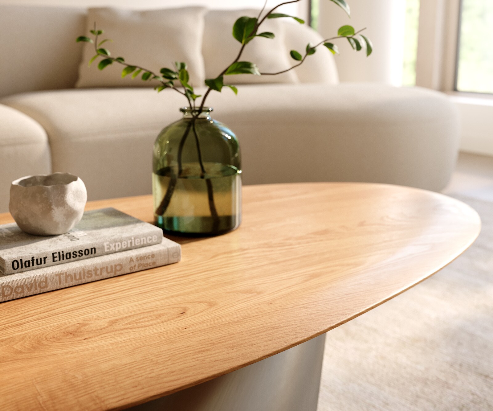 Table basse Edge Oval 140x75 cm chêne naturel bord arrondi Conis acier inoxydable brossé 5