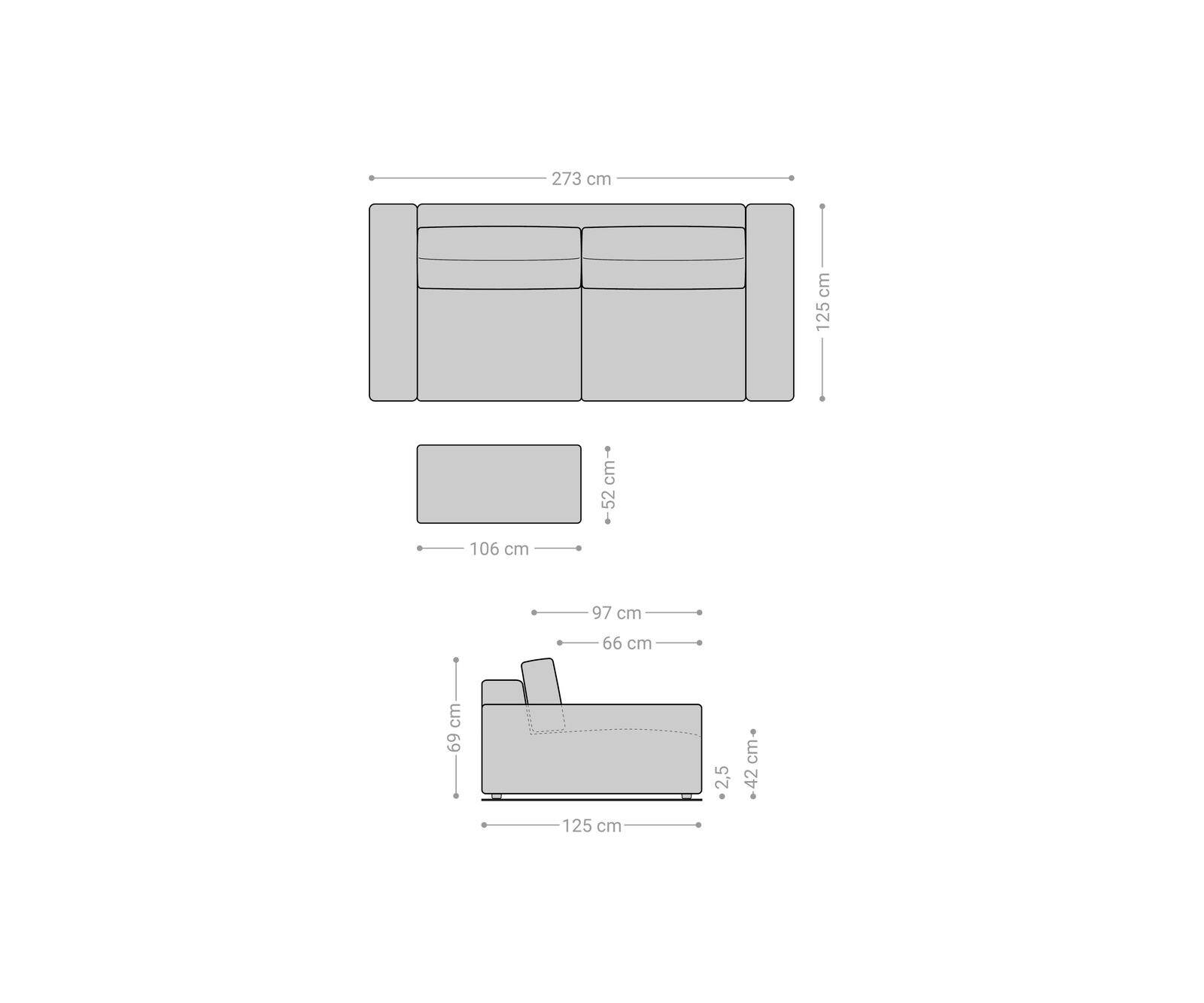 Grand Canapé Lanzo XL 270x130 cm Cordge avec Tabouret 6