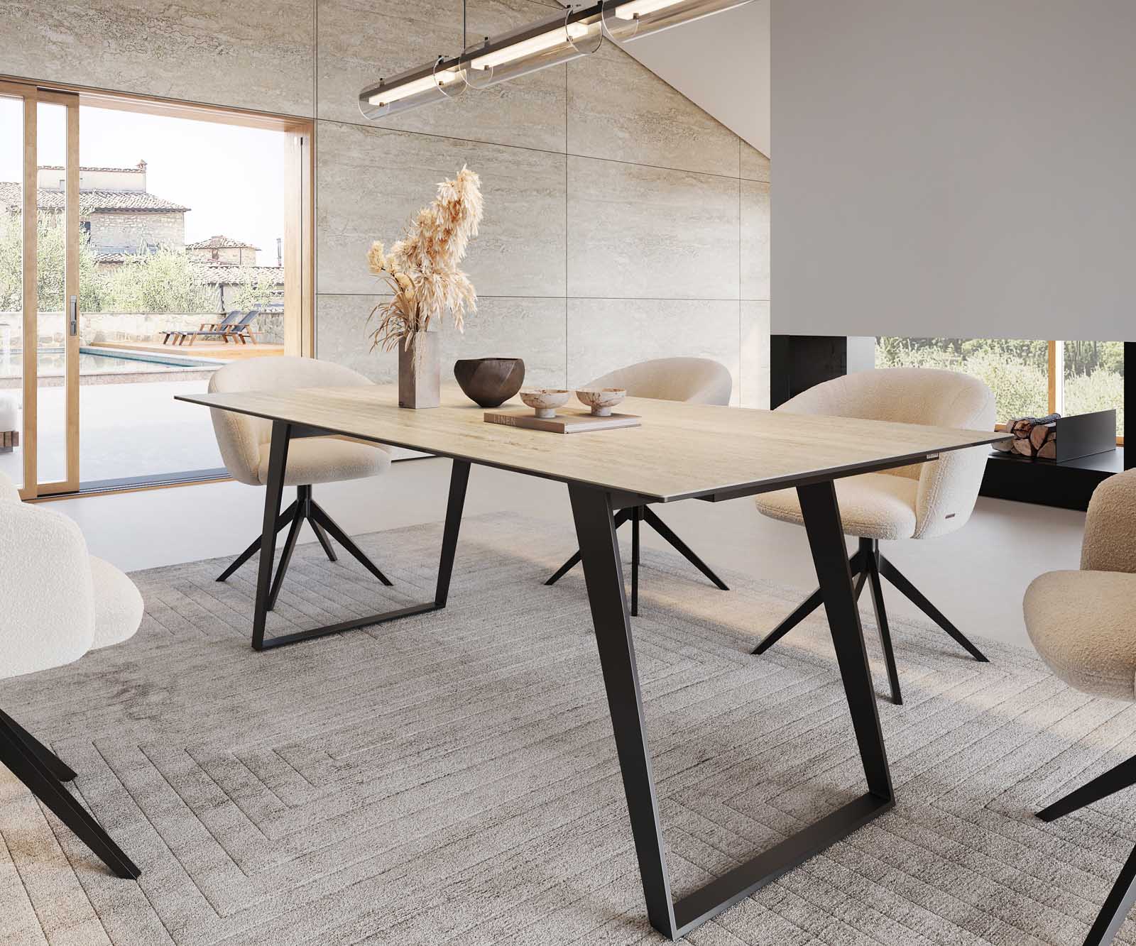 Esstisch Edge 200x100 Keramik Travertin Natur Metall Schräg Schwarz 5 Esstisch Edge 200x100 Keramik Travertin Natur Metall Schräg Schwarz 5