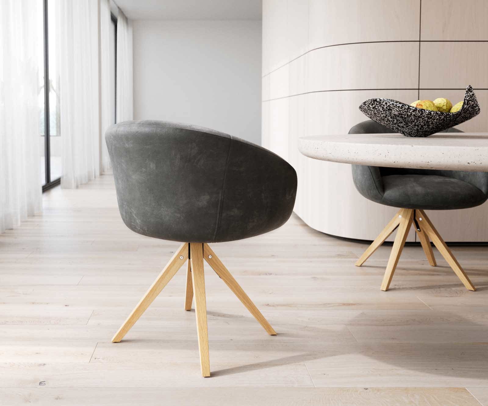 Drehstuhl Vinka-Flex mit Armlehnen Mikrofaser Anthrazit Vintage Holzgestell kantig Natur 180° drehbar Taschenfederkern 4 Drehstuhl Vinka-Flex mit Armlehnen Mikrofaser Anthrazit Vintage Holzgestell kantig Natur 180° drehbar Taschenfederkern 4