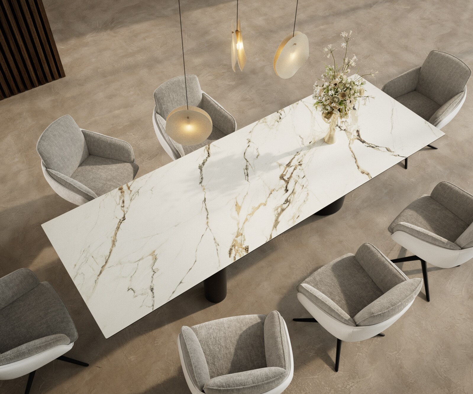 Esstisch Edge 300x100 Keramik Calacatta Luxe Weiß-Gold-Grau Troa Metall Schwarz 3