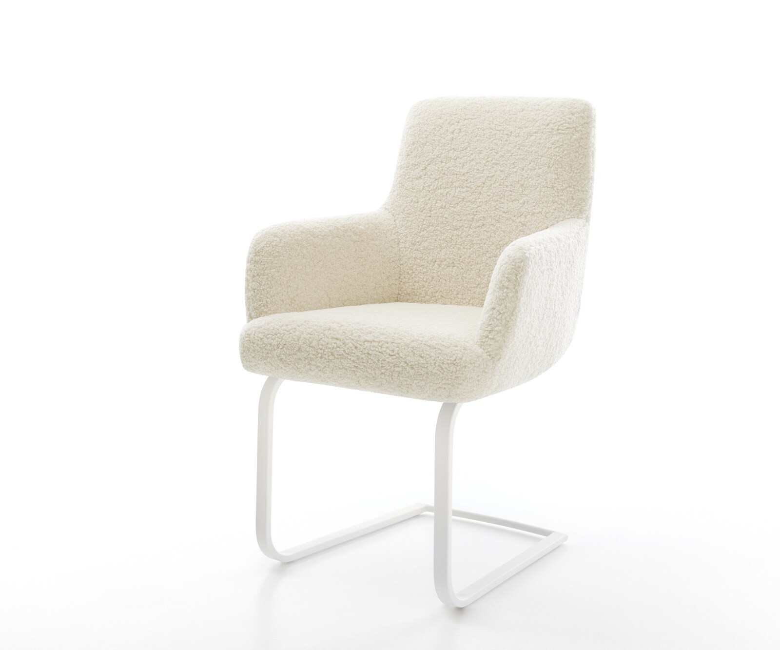 Freischwinger Heira-Flex mit Armlehnen Teddystoff Beige Freischwinger flach Weiß Taschenfederkern