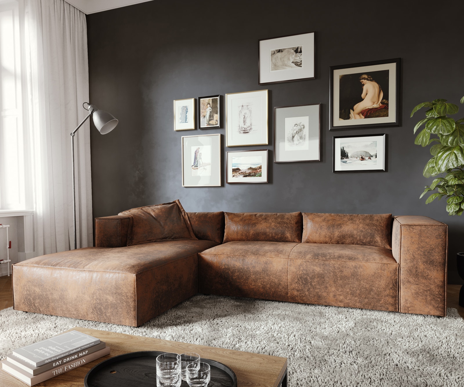 Eckcouch Brom 260x175 cm Lederimitat Braun Recamiere links 1 Eckcouch Brom 260x175 cm Lederimitat Braun Recamiere links 1