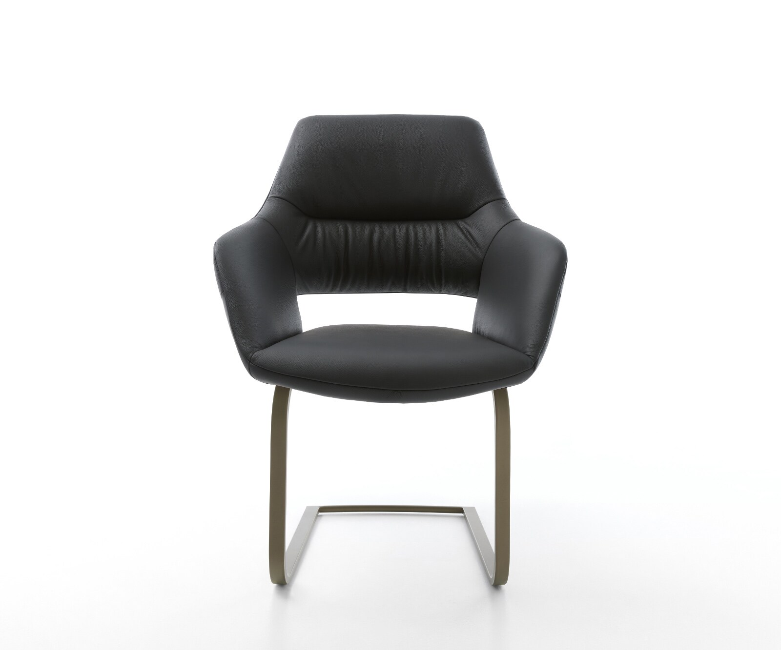 Cantilever Yago-Flex avec accoudoirs cuir de vache noir pied cantilever plat aspect titane ressorts ensachés 2