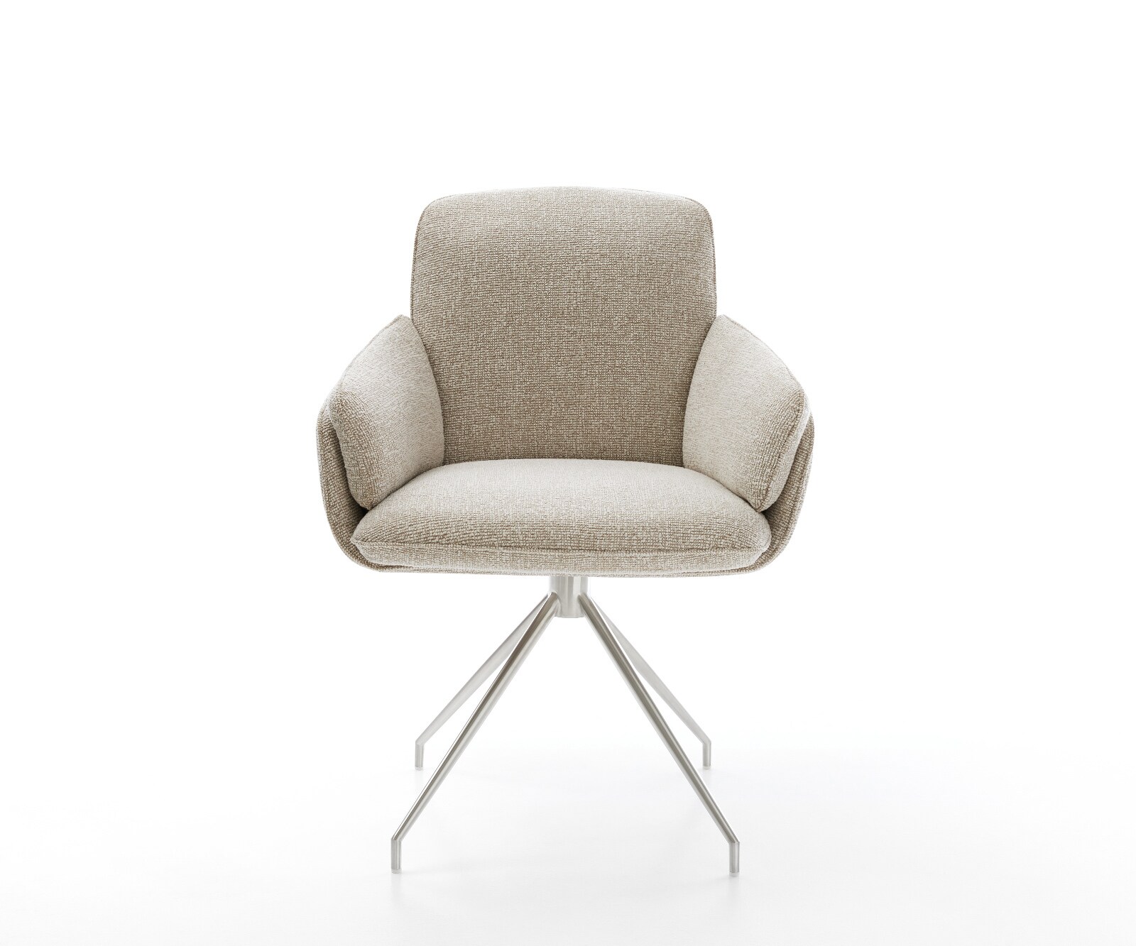 Esszimmerstuhl Luan-Flex mit Armlehnen Webstoff Soft Beige Kreuzgestell konisch Edelstahl 1