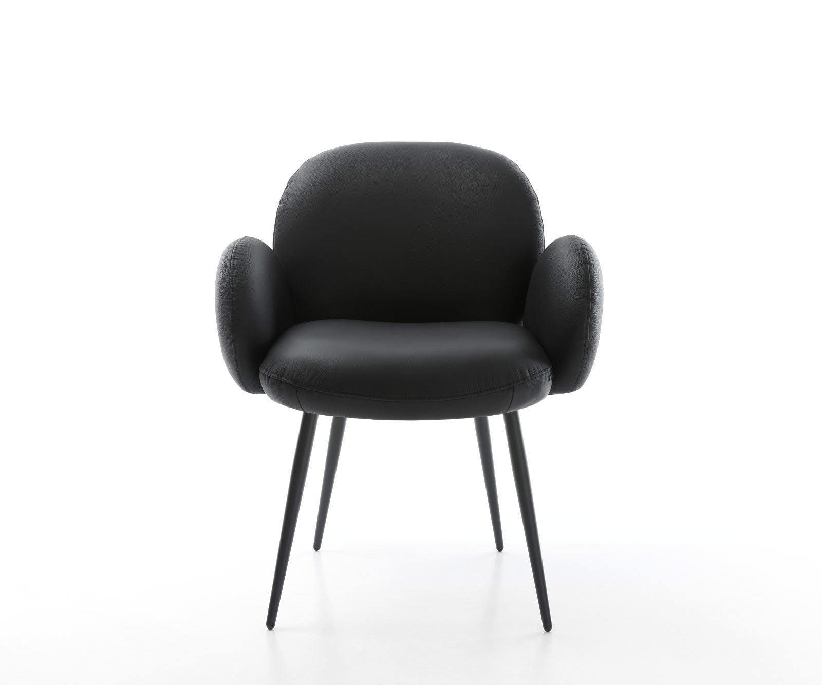 Chaise-de-salle-à-manger Nube-Flex avec accoudoirs cuir de vache noir 4 pieds coniques noir ressorts ensachés 1 Chaise-de-salle-à-manger Nube-Flex avec accoudoirs cuir de vache noir 4 pieds coniques noir ressorts ensachés 1