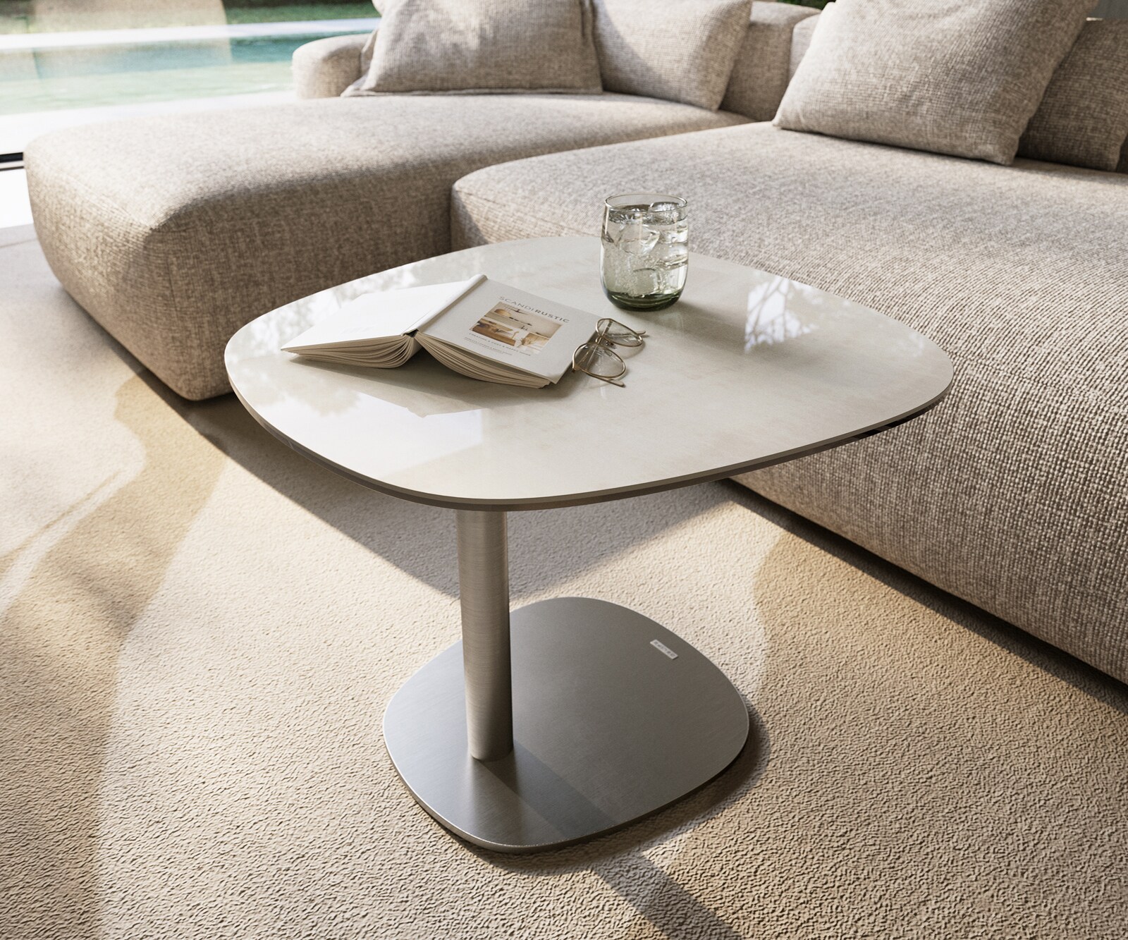 Beistelltisch Edge Boot 60x60 cm Keramik Onyx Champagne Eleny Edelstahl gebürstet 6