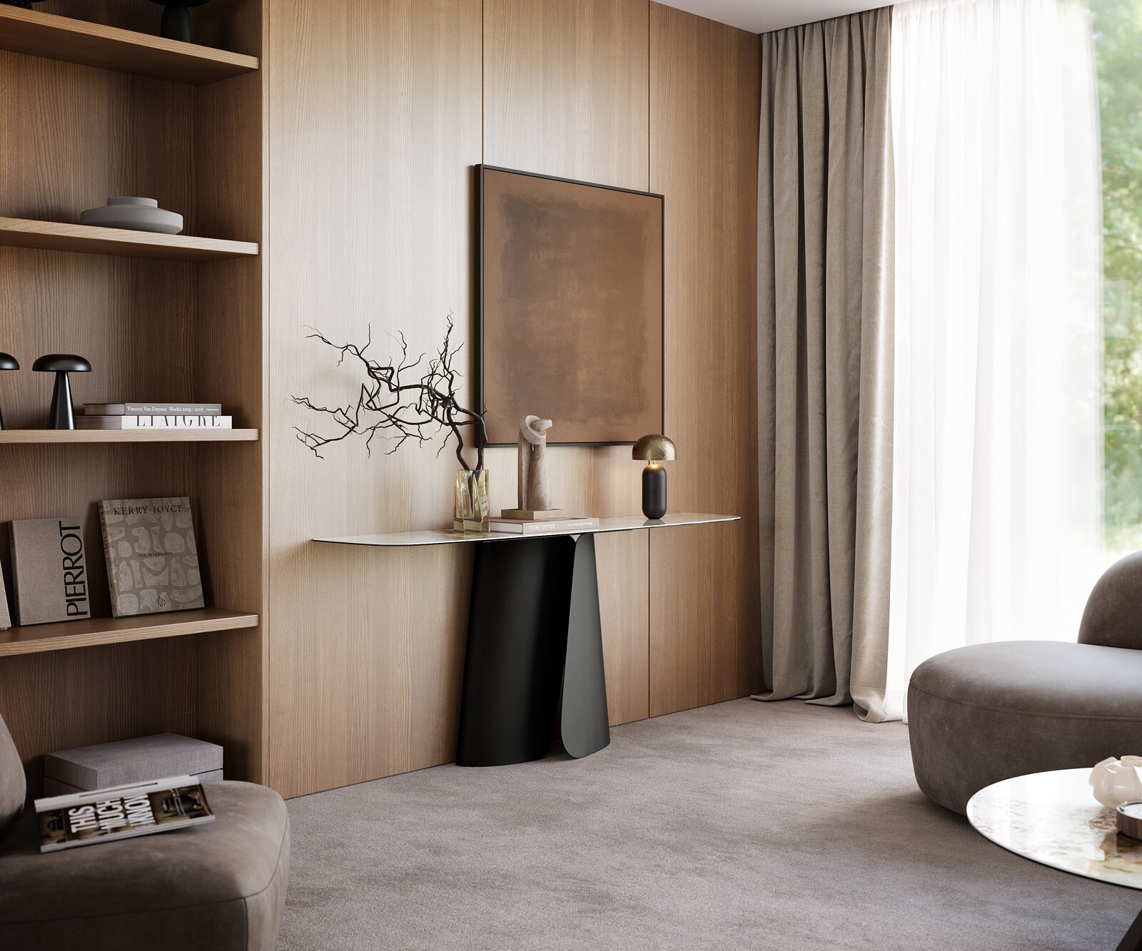 Console Edge forme bateau 180x40 cm Céramique Minas Melange Weiß-Beige Livos Métal Noir 7
