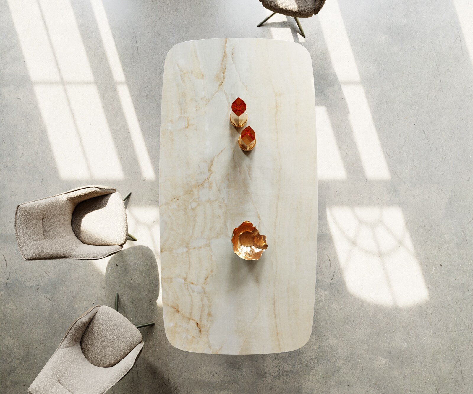Table à manger Edge Boot 240x120 Céramique Iris FMG Onice Oro Pilier Métal finition à effet Titane 3