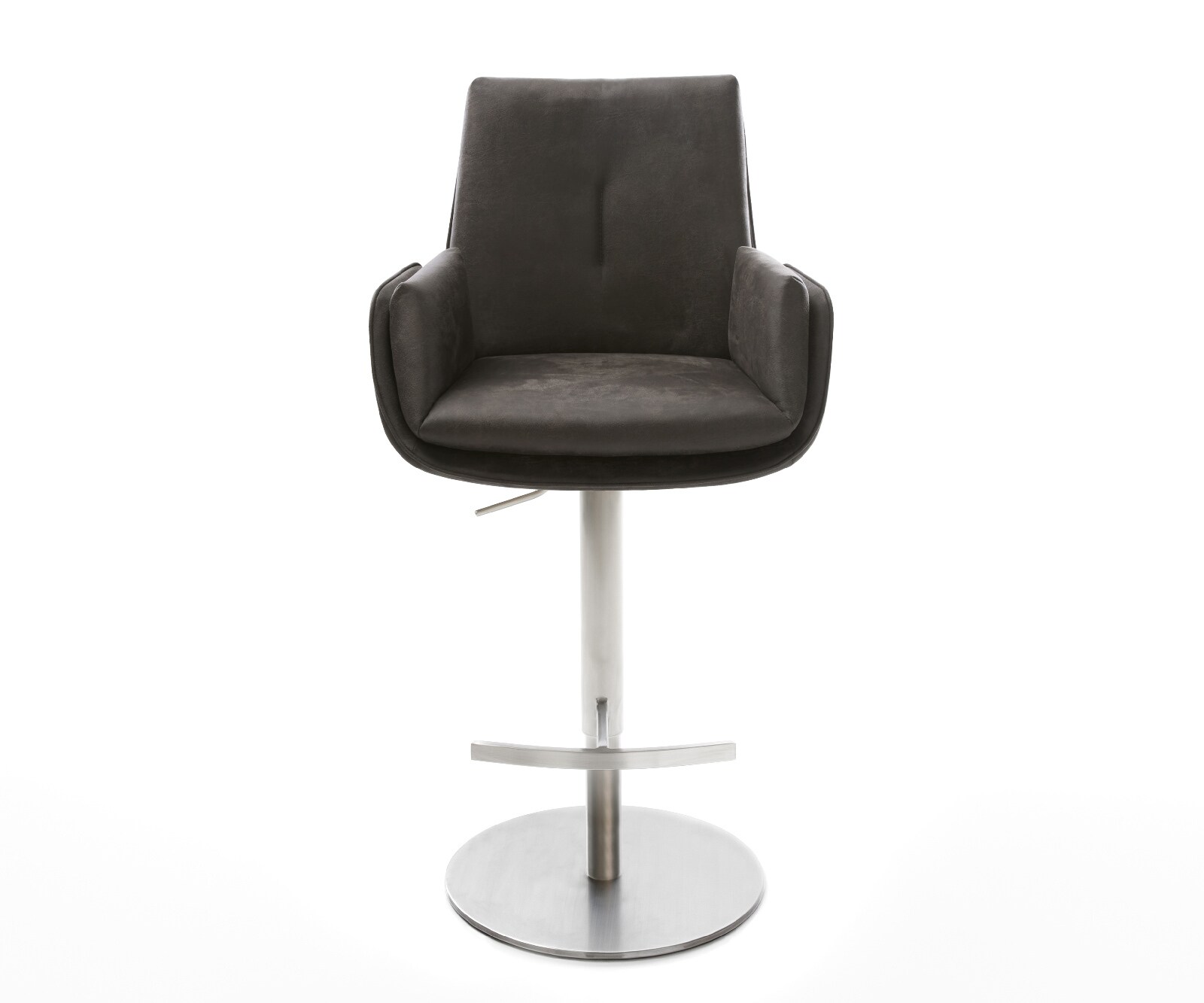 Chaise-de-bar Clea-Flex Microfibre Anthracite vintage Pied pivotant réglable en hauteur en acier inoxydable Argent 2