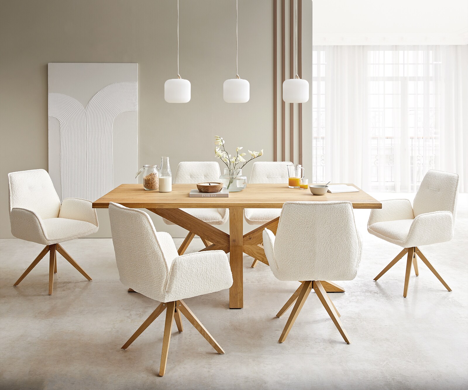 Esszimmerstuhl Zoa-Flex Bouclé Weiß Holzgestell kantig Natur Taschenfederkern 3 Esszimmerstuhl Zoa-Flex Bouclé Weiß Holzgestell kantig Natur Taschenfederkern 3