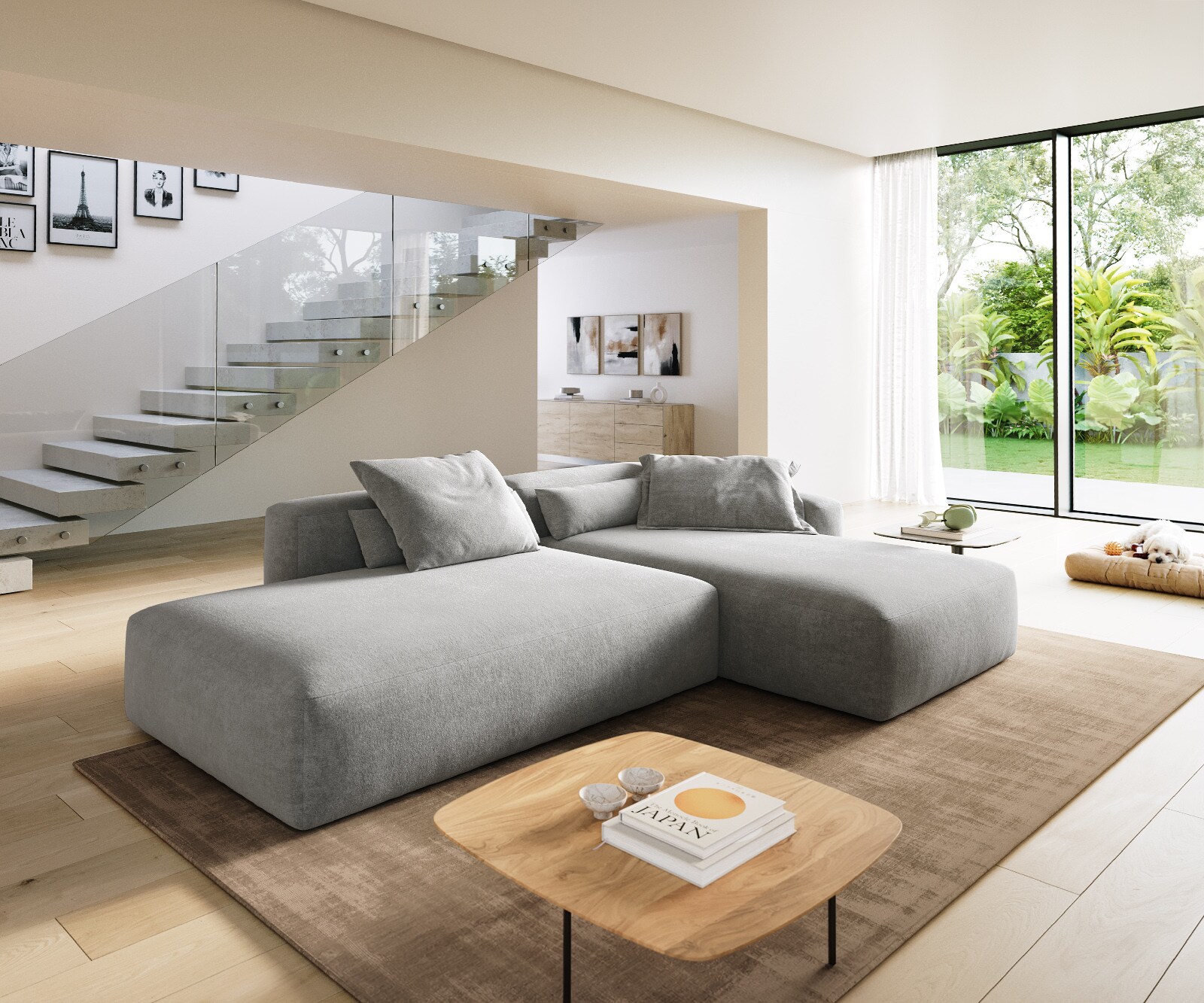 Canapé d'angle Freestyle 310x200 cm Tissu structuré doux Gris couture plate 2