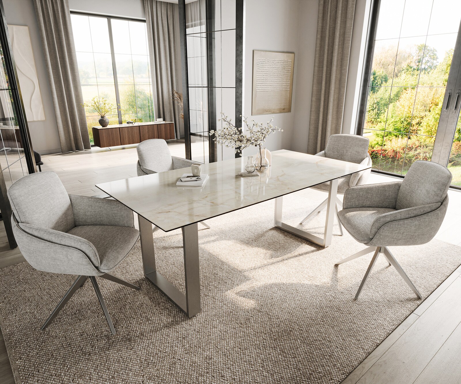 Table à manger Edge 200x100 Céramique Laminam® Onice Oro Acier inoxydable Étroit 5