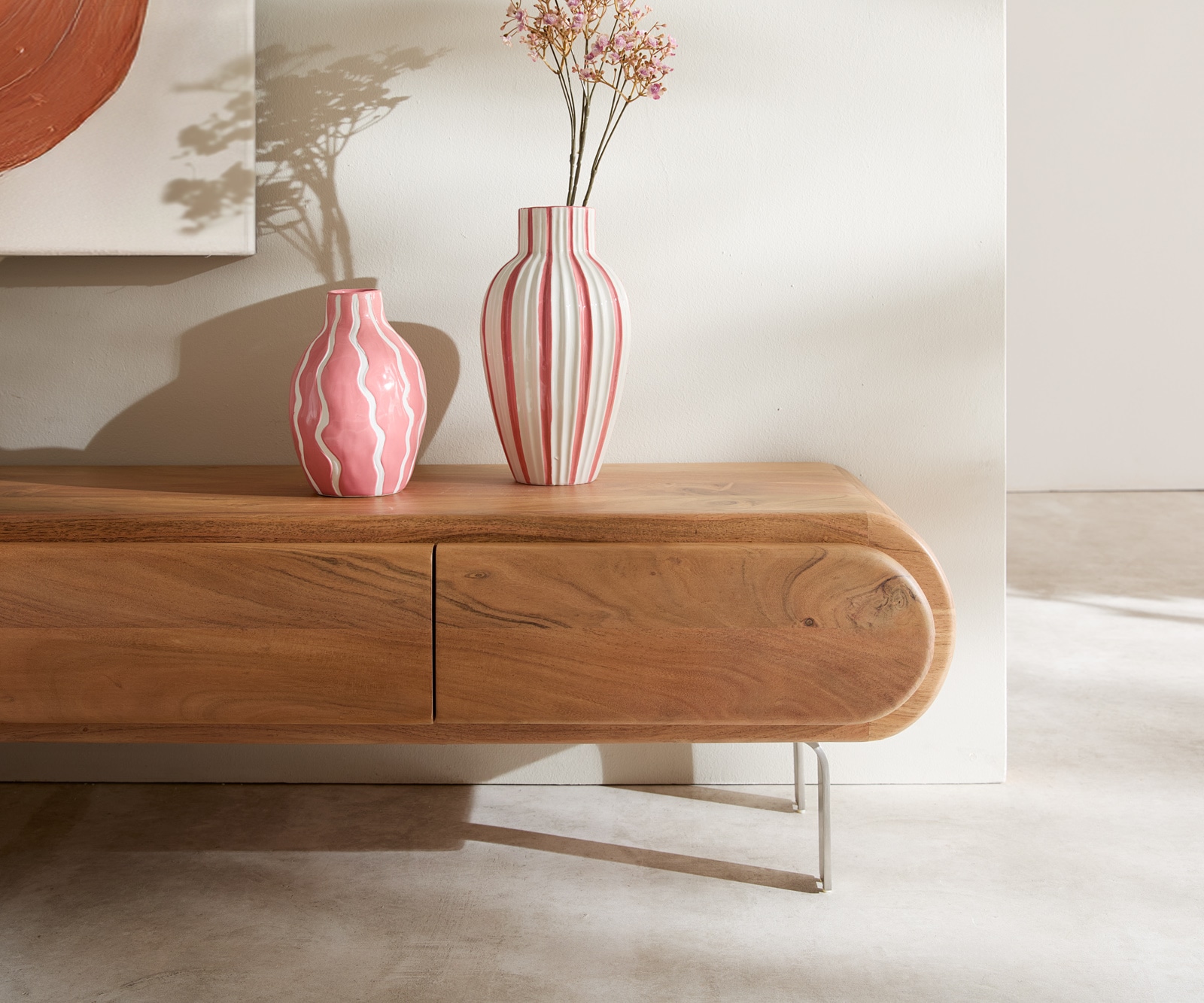 Lowboard Sohara 175 cm Akazie Natur 4 Türen L-Fuß silber 4 Lowboard Sohara 175 cm Akazie Natur 4 Türen L-Fuß silber 4