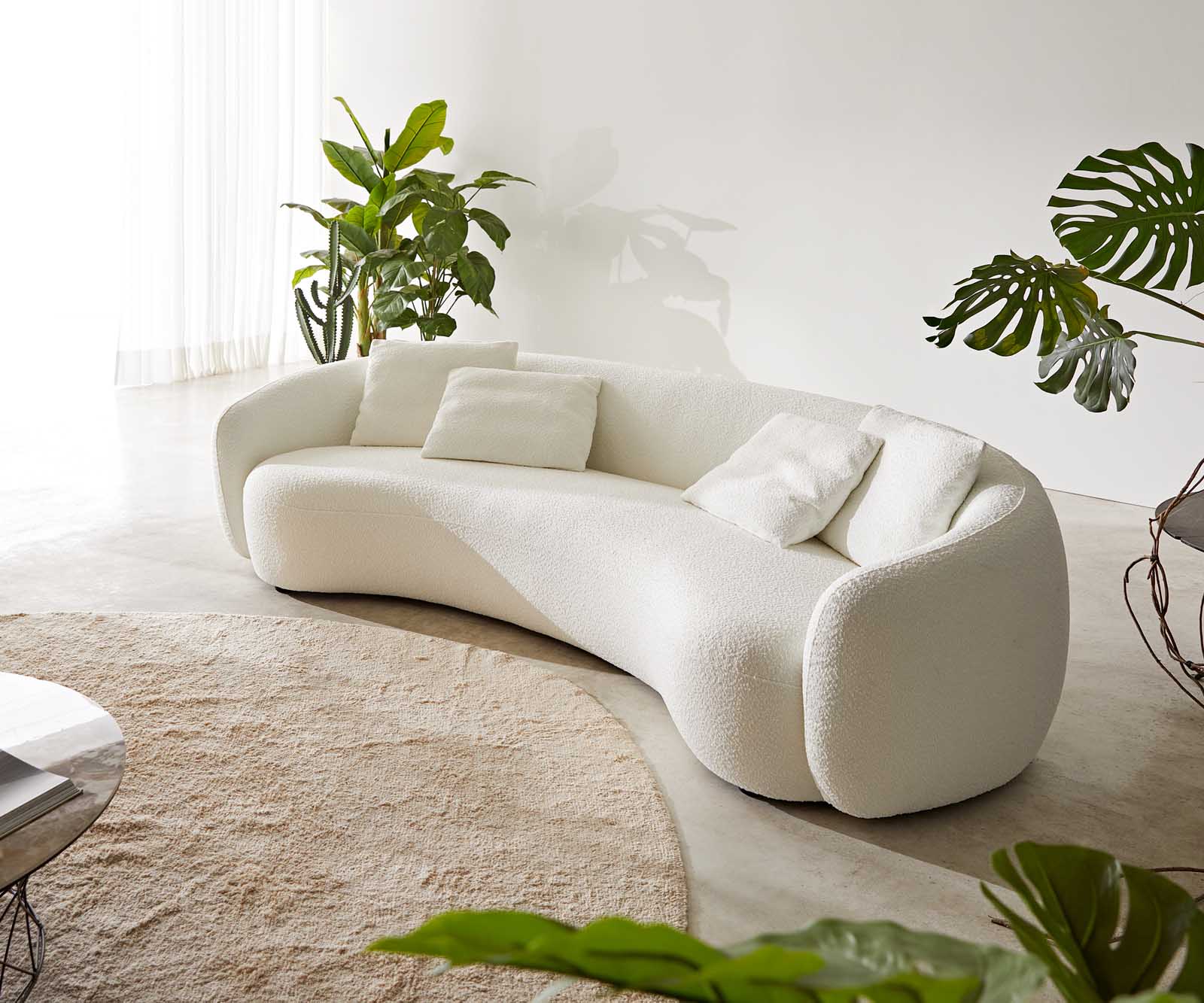 Canapé-3-places Larna 260x120 cm Bouclé Crème-Blanc 3