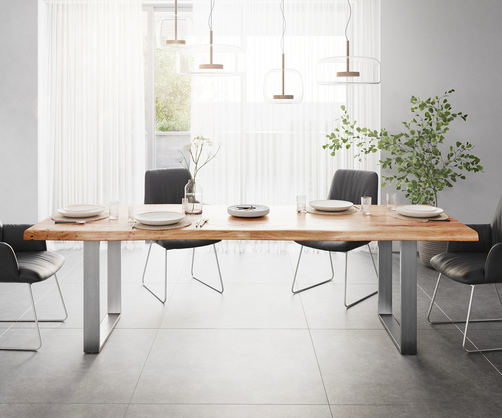 Esstisch Edge 260x100 XL Akazie Natur Edelstahl Schmal Live-Edge 1 Esstisch Edge 260x100 XL Akazie Natur Edelstahl Schmal Live-Edge 1