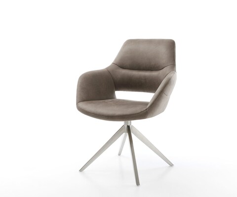 Chaise-pivotante Yago-Flex microvelours taupe vintage pied croisé large acier inoxydable brossé pivotement sur 360° fonction bascule ressorts ensachés
