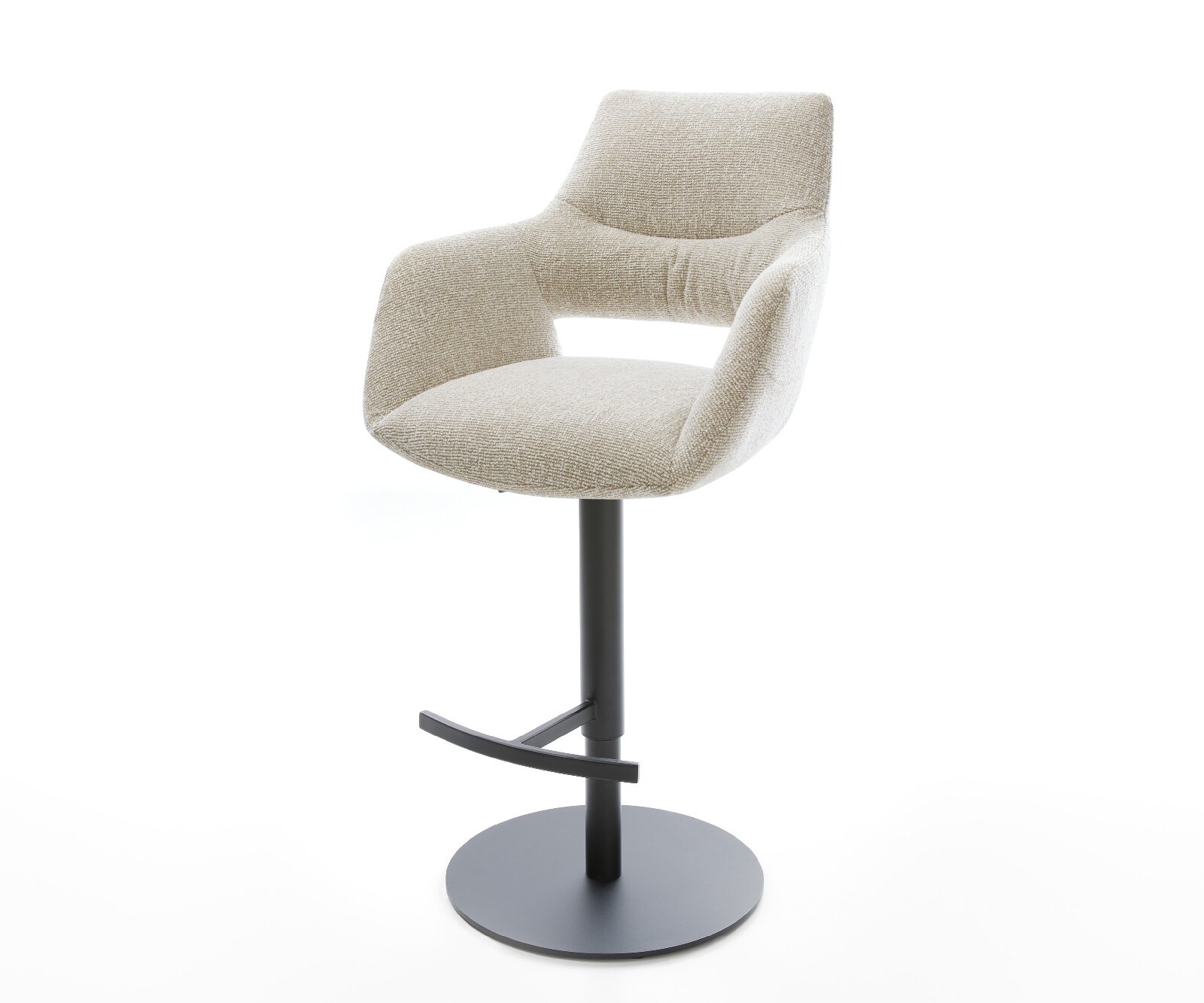 Chaise-de-bar Yago-Flex Tissu tissé doux Beige Pied pivotant réglable en hauteur Noir Noir Ressort ensaché
