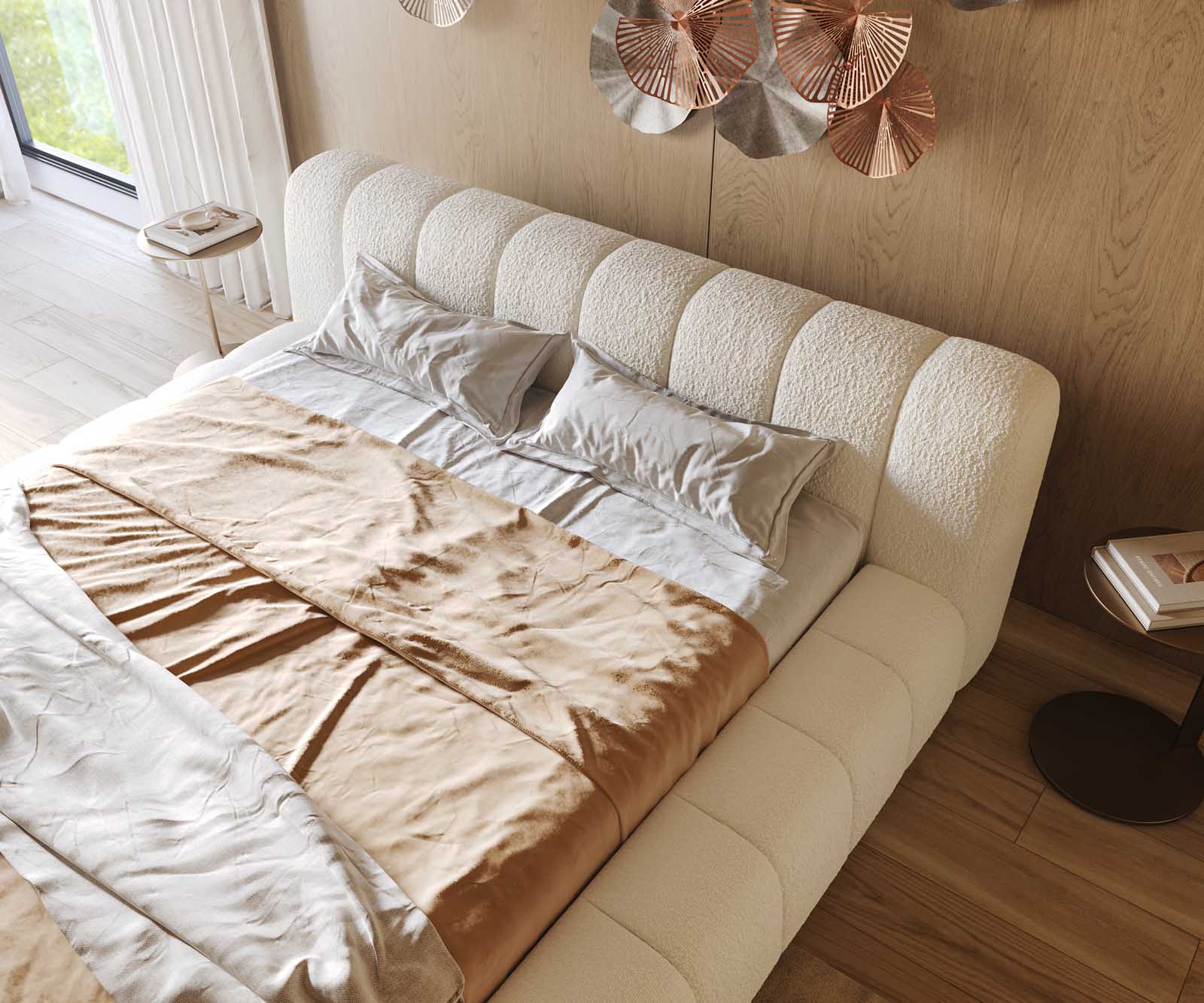 Polsterbettgestell Cutio 180x200 cm Bouclé Creme-Weiß 5