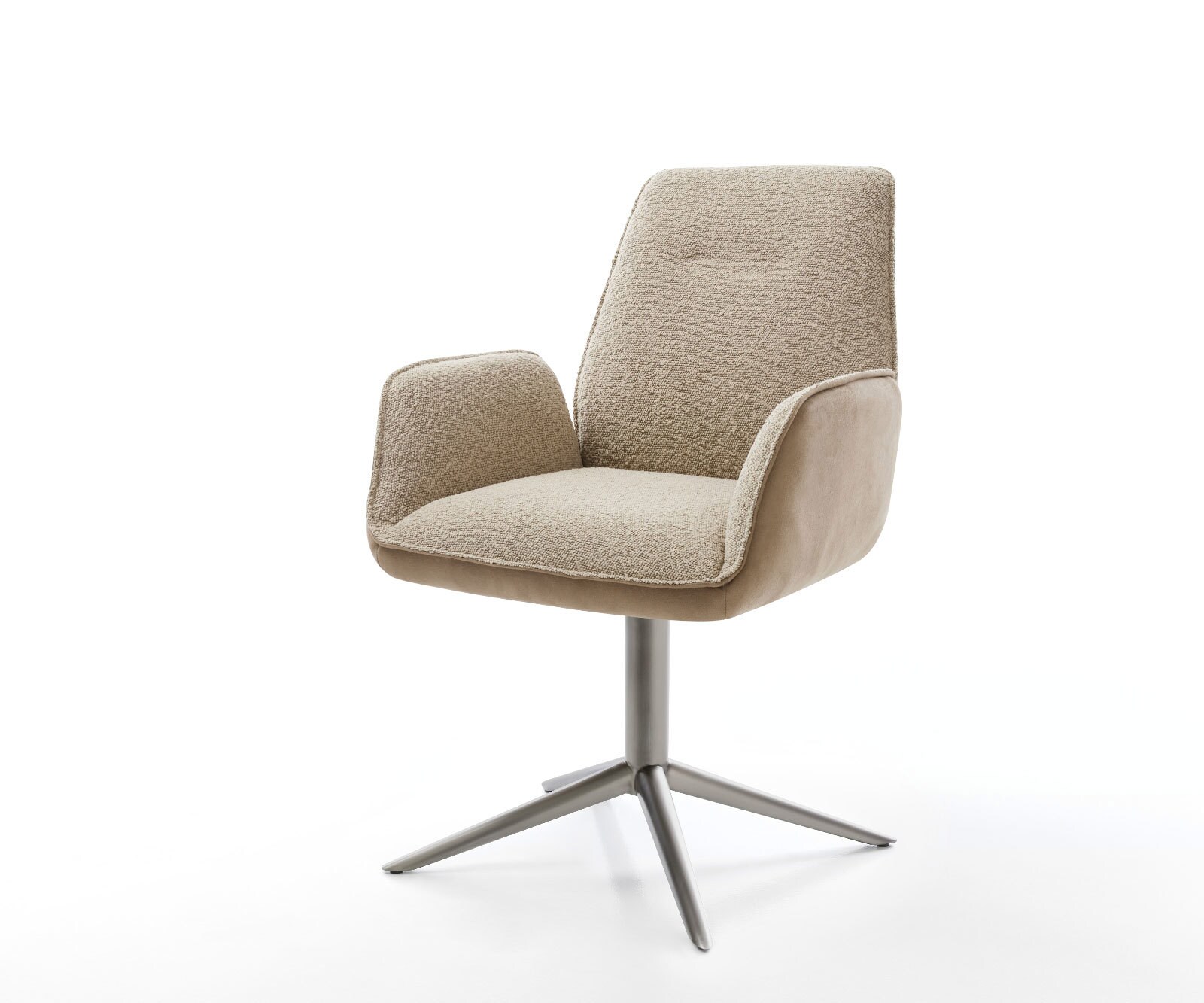 Chaise-pivotante Zoa-Flex tissu mixte couleur boue pied de chaise 4 branches acier inoxydable brossé pivotement sur 360° fonction bascule ressorts ensachés 1