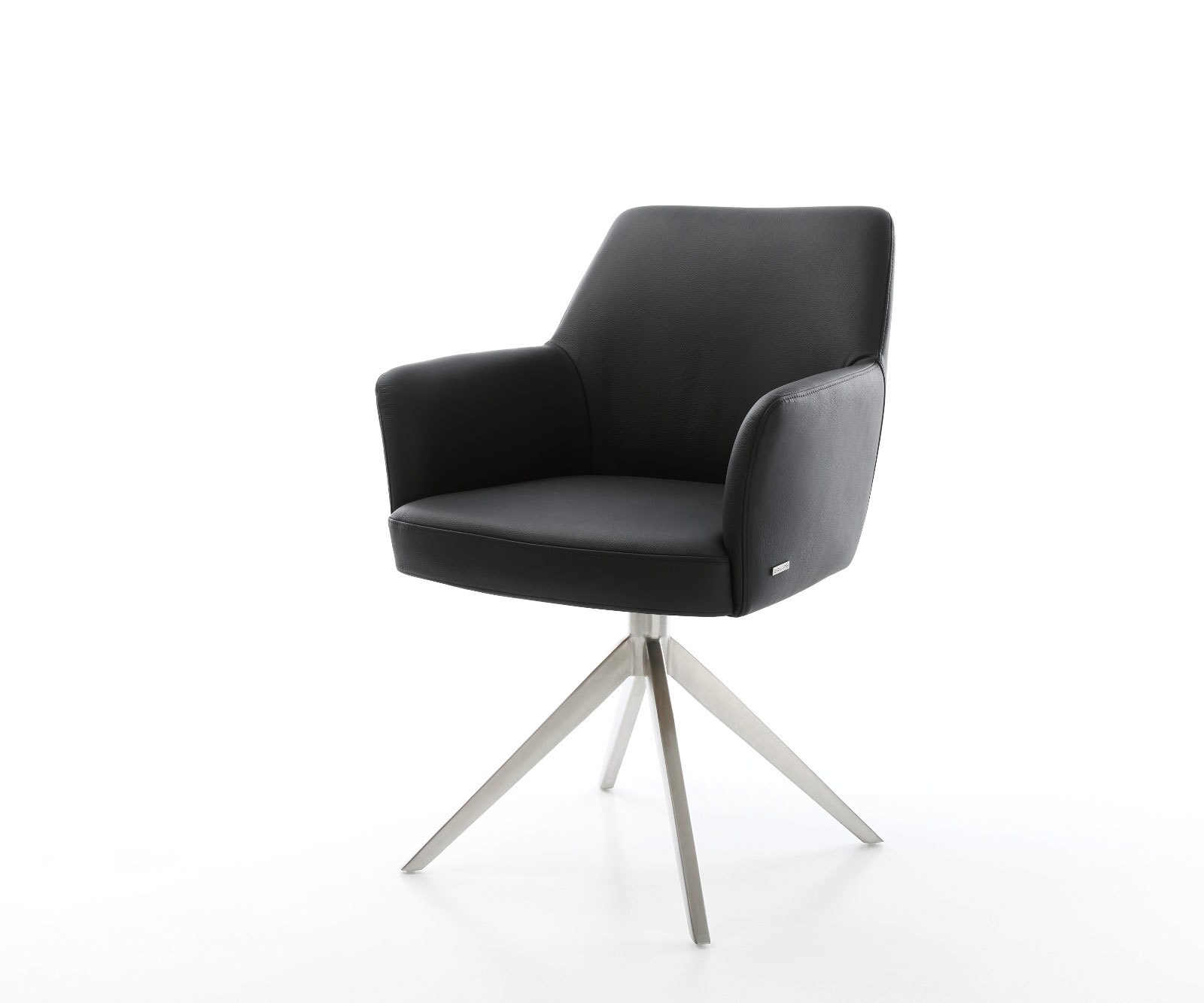 Chaise-pivotante Xana-Flex cuir de vache noir pied croisé large acier inoxydable brossé pivotement sur 360° fonction bascule ressorts ensachés