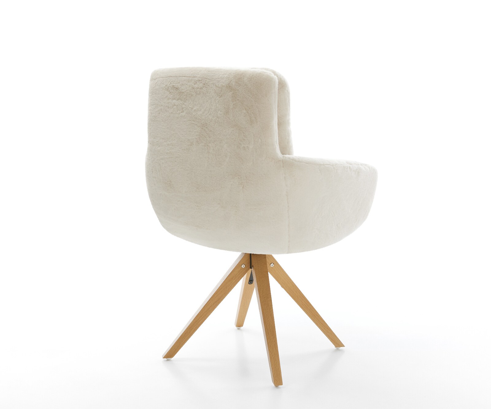 Chaise-pivotante Abelia-Flex avec accoudoirs peluche crème-blanc pied en bois angulaire naturel pivotement sur 180° 5
