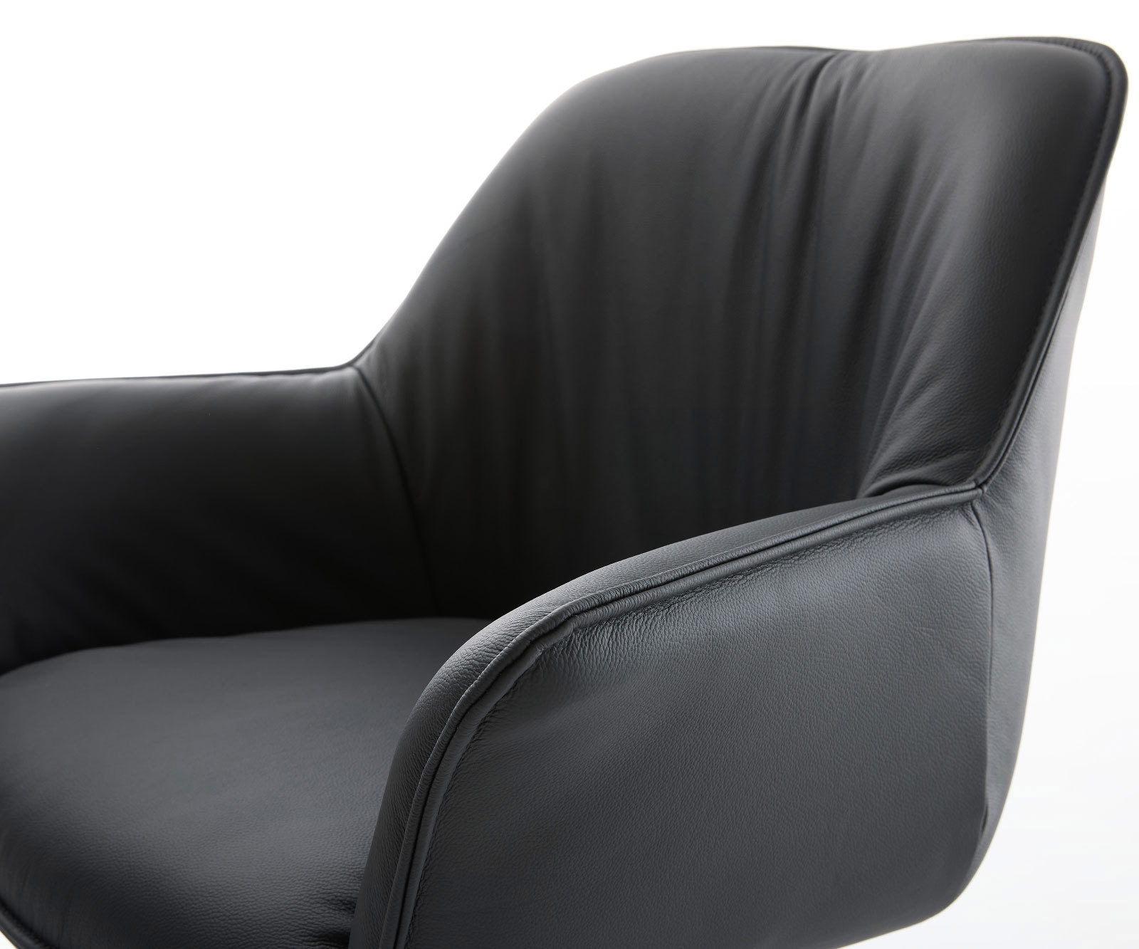 Cantilever Keila-Flex avec accoudoirs cuir de vache noir pied cantilever plat acier inoxydable brossé 4